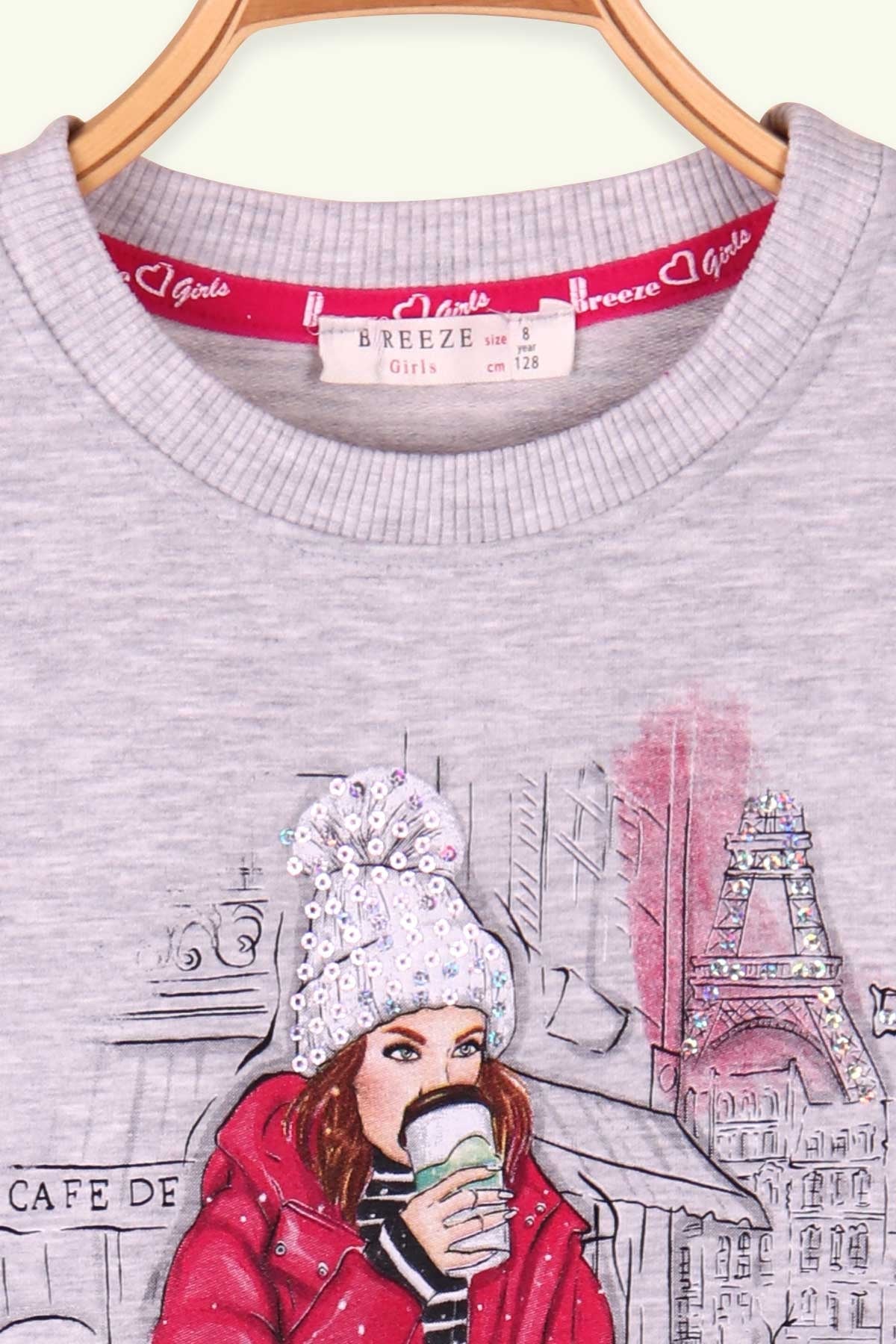 Breeze Kız Çocuk Sweatshirt Baskılı Pullu Gri (8-12 Yaş)