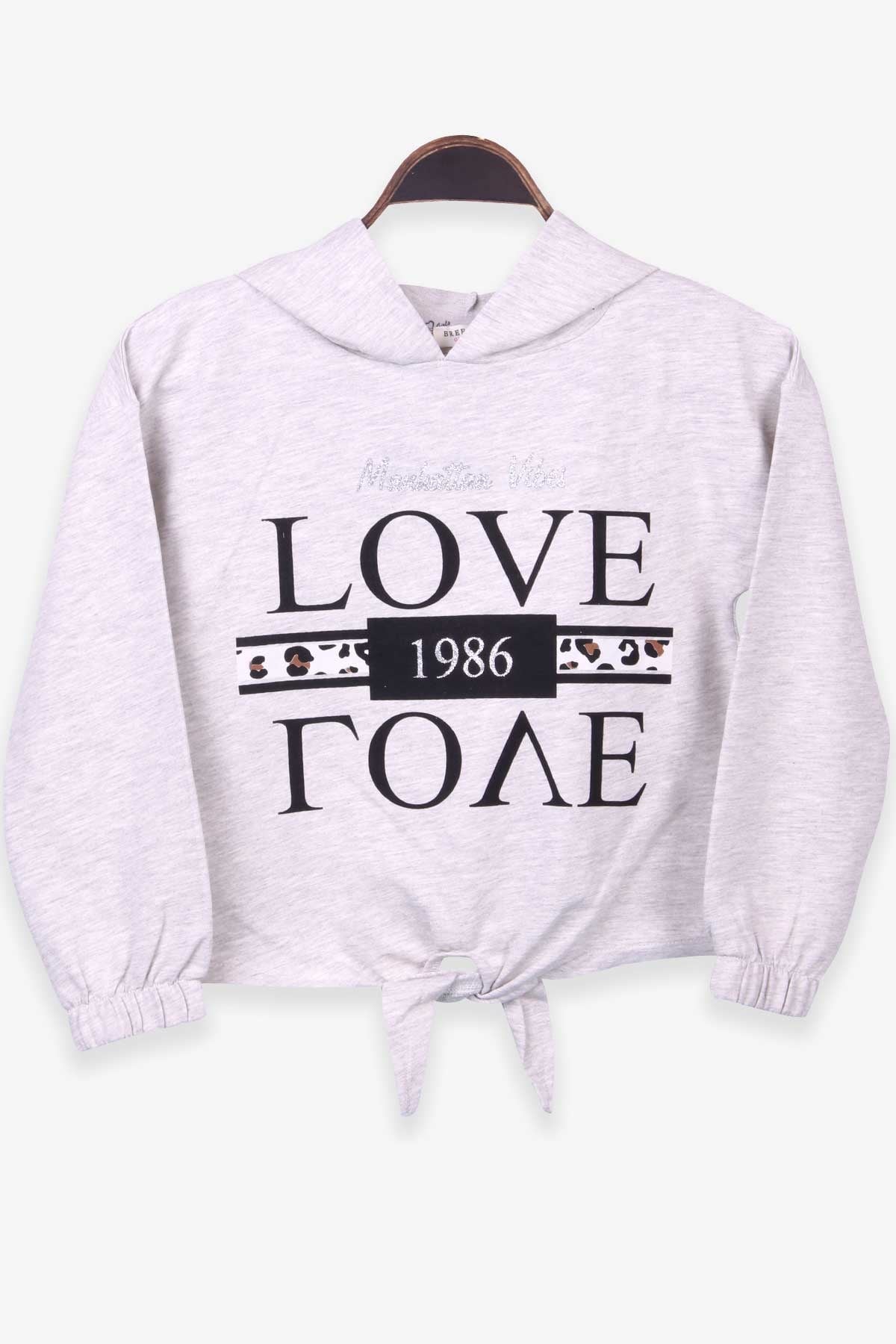 Breeze Kız Çocuk Sweatshirt Baskılı Simli Pullu Gri Melanj (8-14 Yaş)