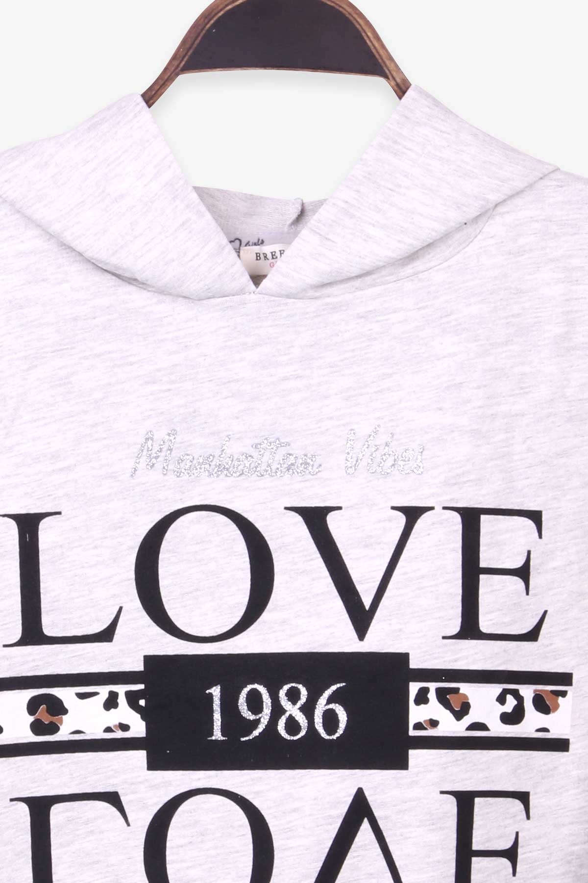 Breeze Kız Çocuk Sweatshirt Baskılı Simli Pullu Gri Melanj (8-14 Yaş)