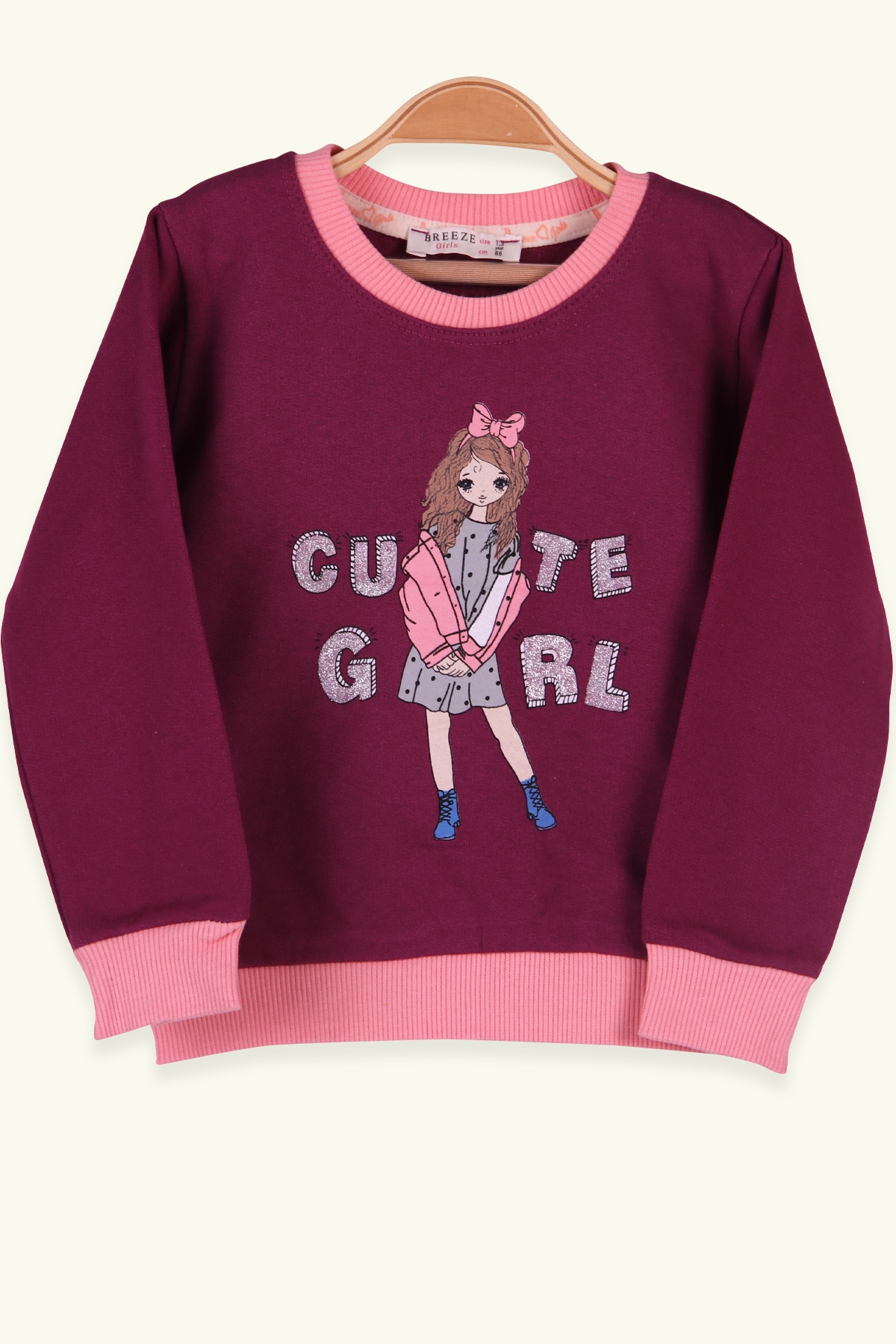 Breeze Kız Çocuk Sweatshirt Baskılı Simli Mürdüm (1.5-5 Yaş)