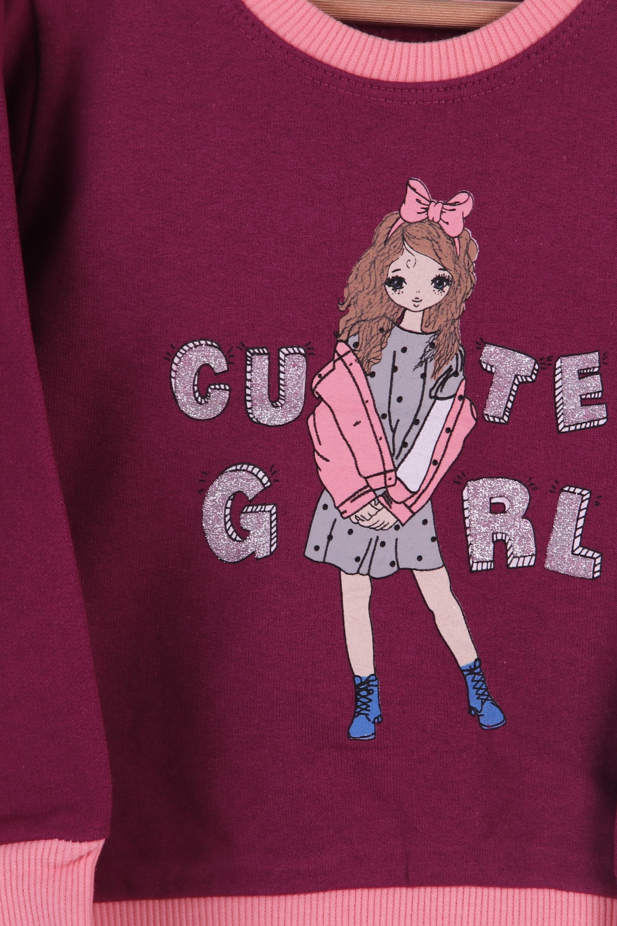 Breeze Kız Çocuk Sweatshirt Baskılı Simli Mürdüm (1.5-5 Yaş)
