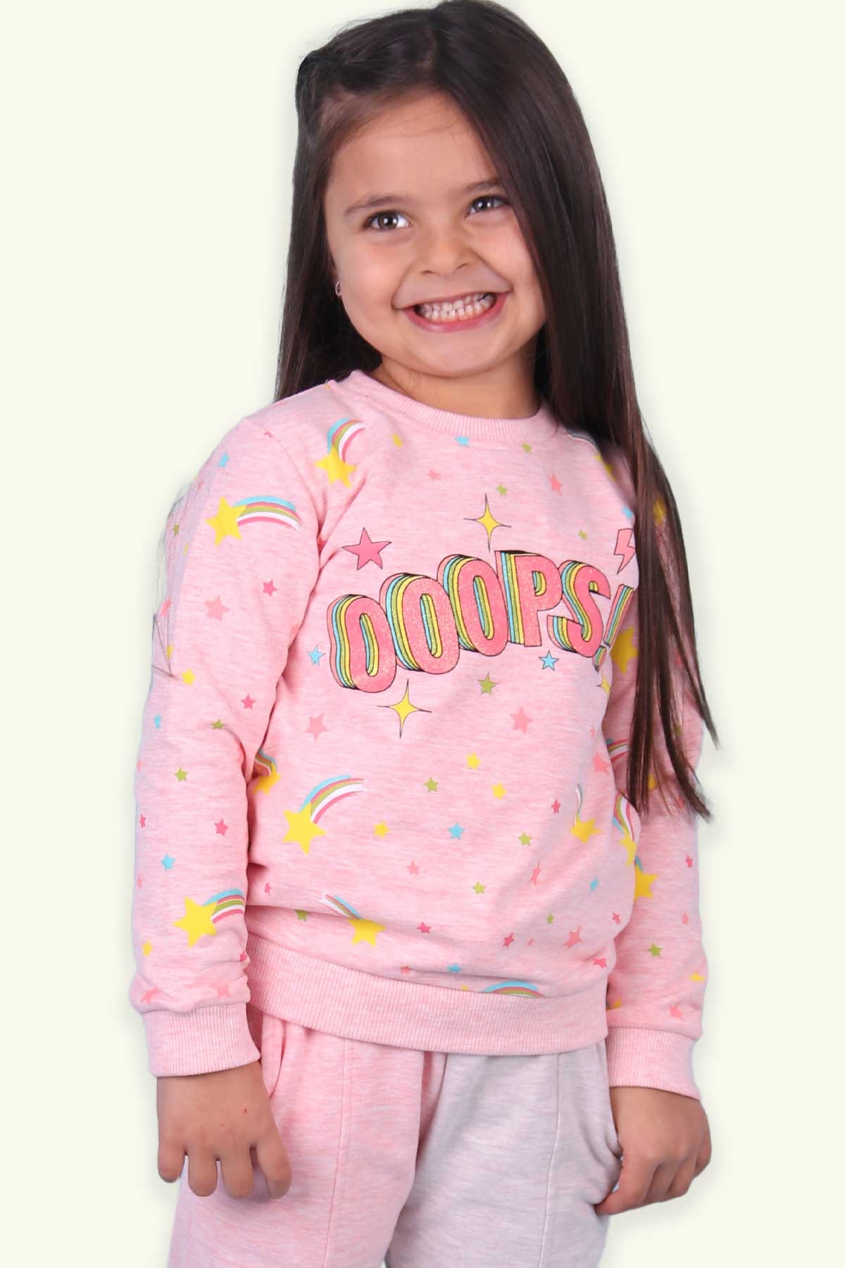 Breeze Kız Çocuk Sweatshirt Baskılı Somon (3-8 Yaş)