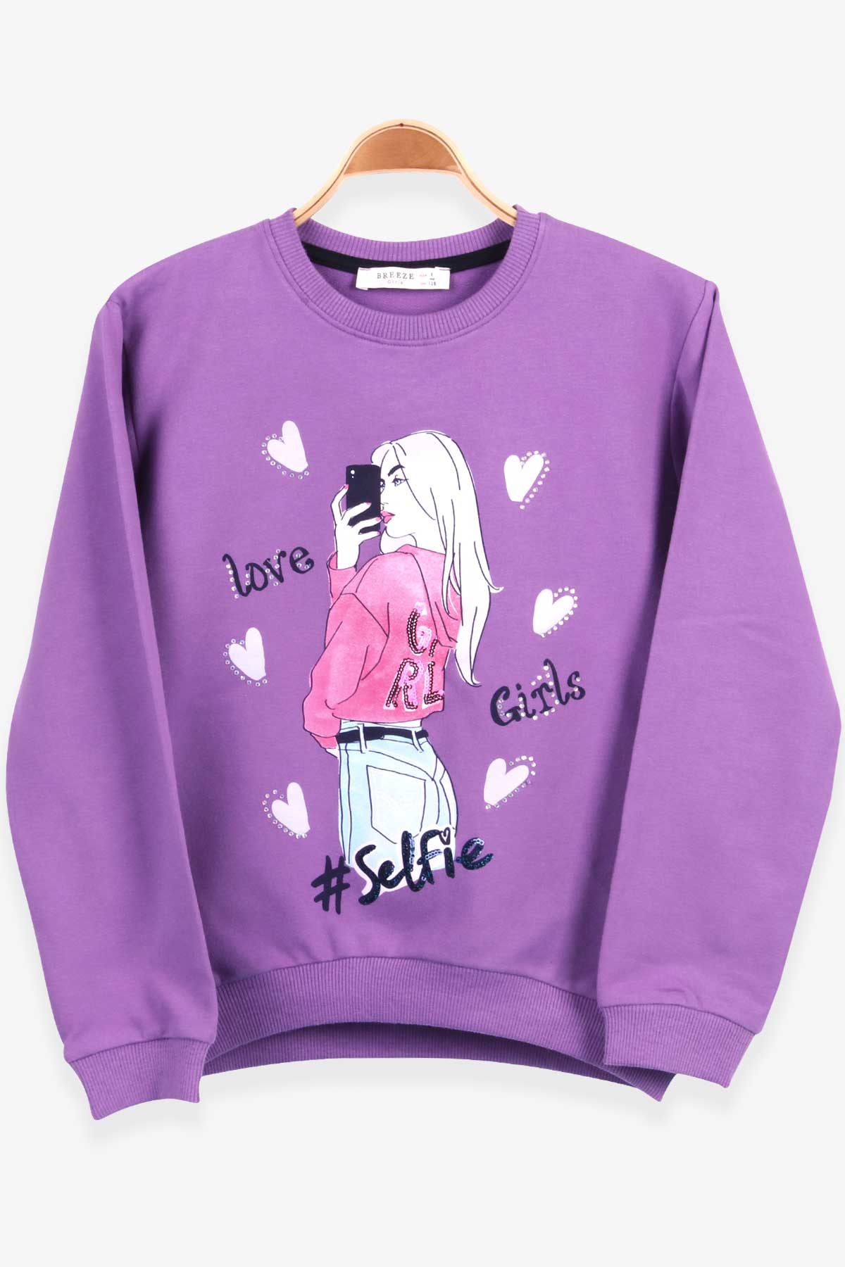 Breeze Kız Çocuk Sweatshirt Baskılı Taşlı Mor (8-12 Yaş)