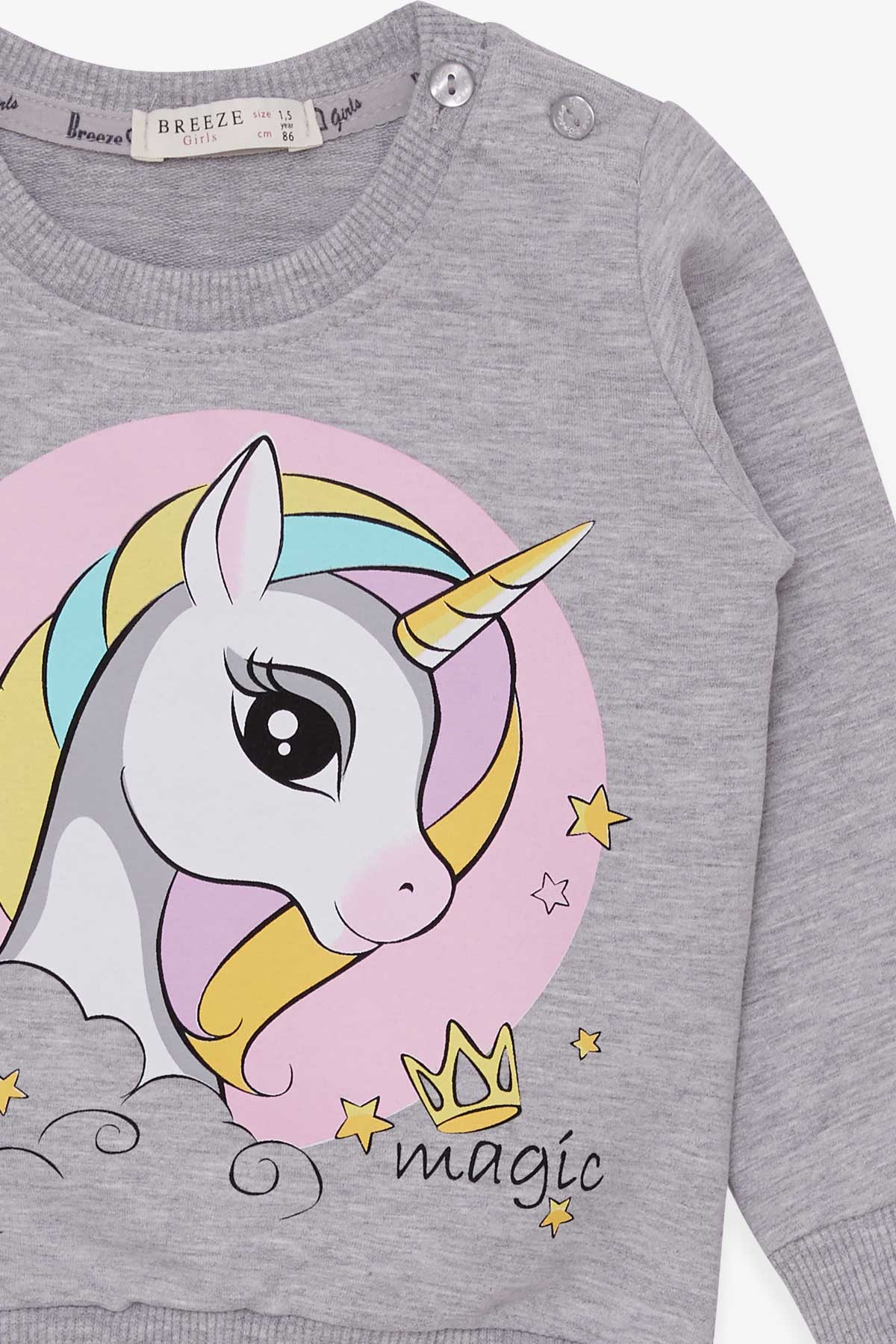 Breeze Kız Çocuk Sweatshirt Baskılı Unicorn Gri Melanj (1.5-5 Yaş)