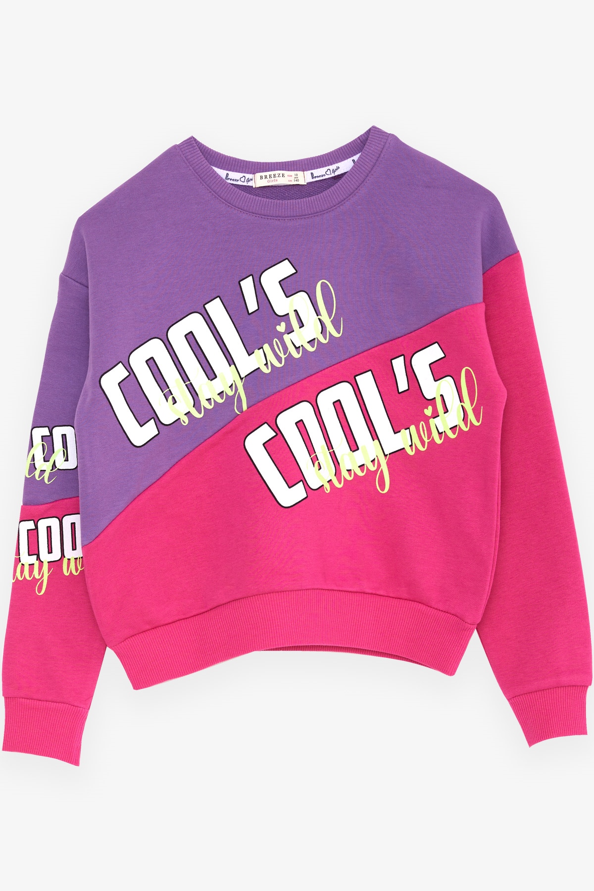 Breeze Kız Çocuk Sweatshirt Blok Desen Yazı Baskılı Eflatun (10-14 Yaş)
