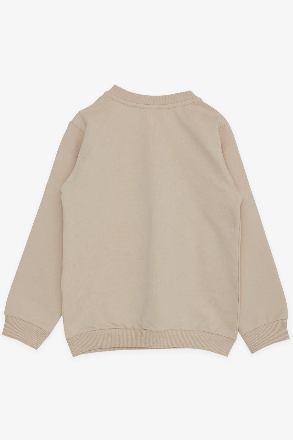 Breeze Kız Çocuk Sweatshirt Cepli Çiçek Baskılı Bej (1-4 Yaş)