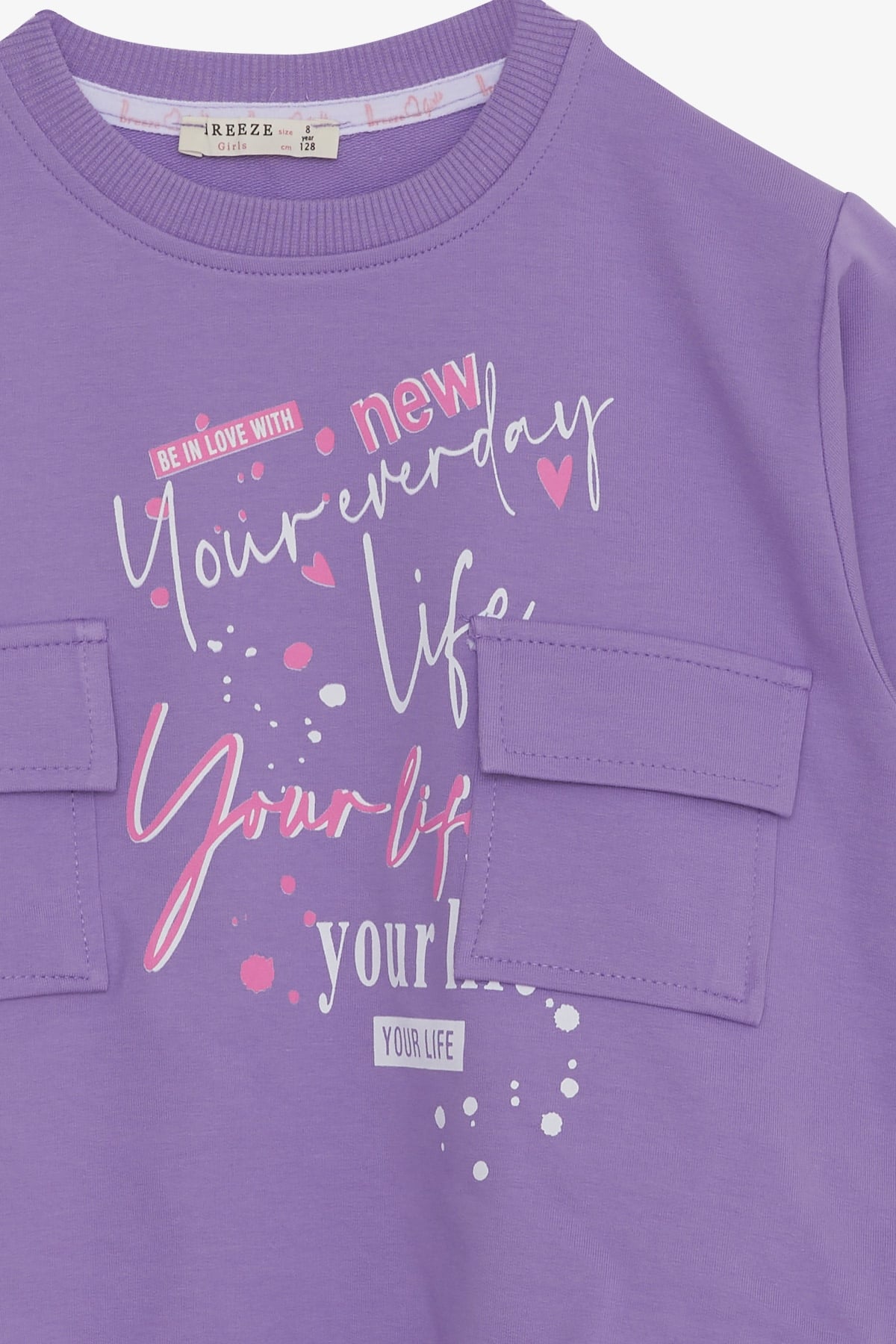 Breeze Kız Çocuk Sweatshirt Cepli Yazı Baskılı Lila (8-14 Yaş)