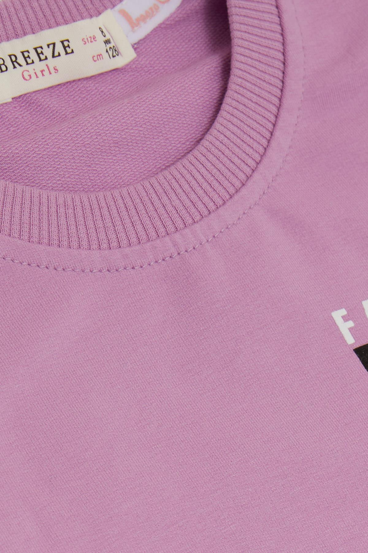 Breeze Kız Çocuk Sweatshirt Çiçek Baskılı Eflatun (6-12 Yaş)