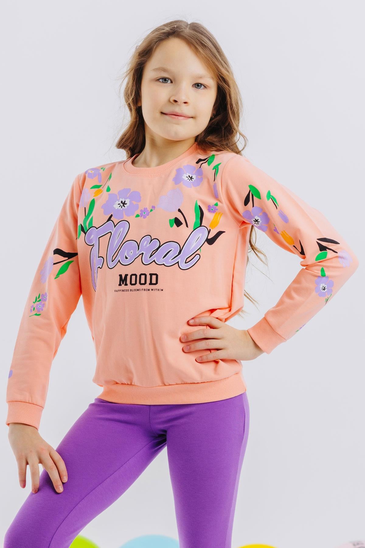 Breeze Kız Çocuk Sweatshirt Çiçek Baskılı Somon (9-12 Yaş)