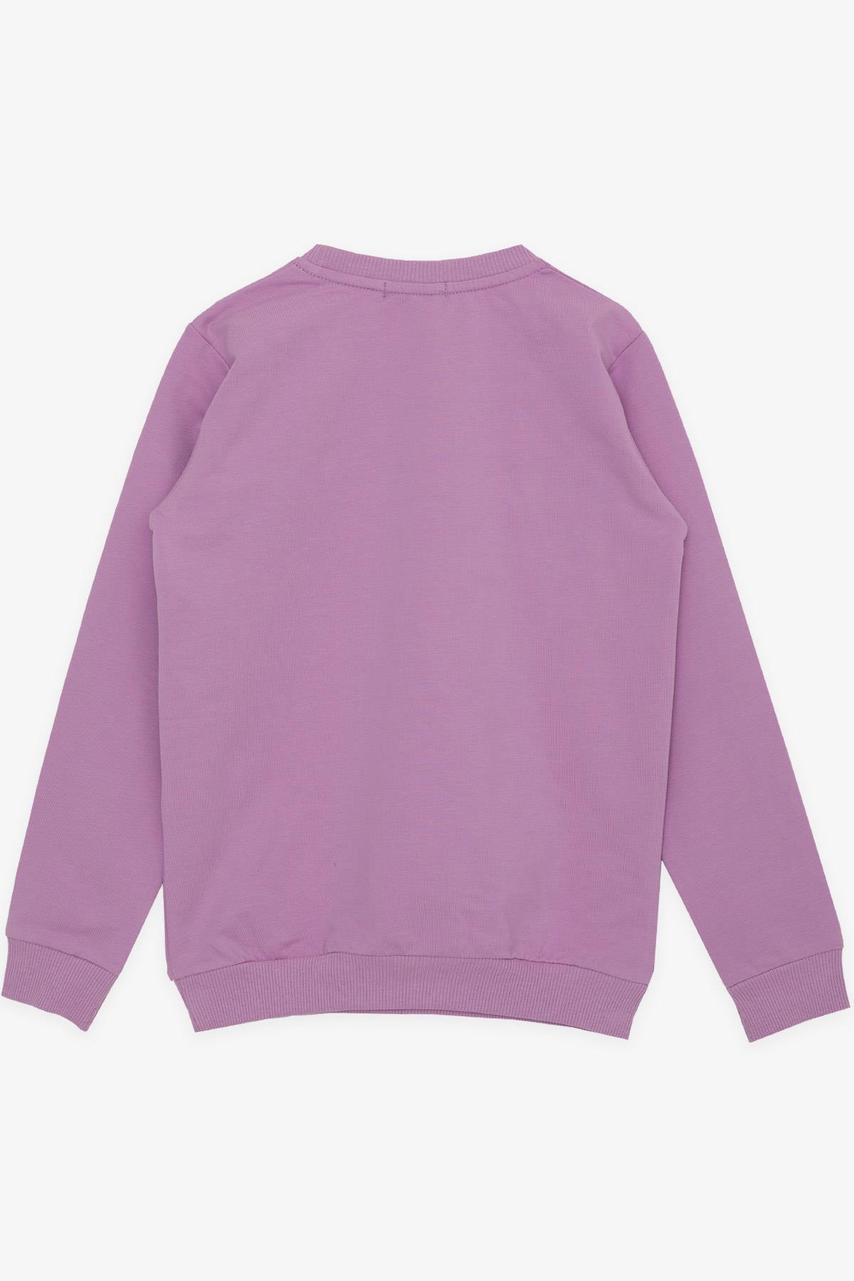 Breeze Kız Çocuk Sweatshirt Çiçek Baskılı Eflatun (6-12 Yaş)