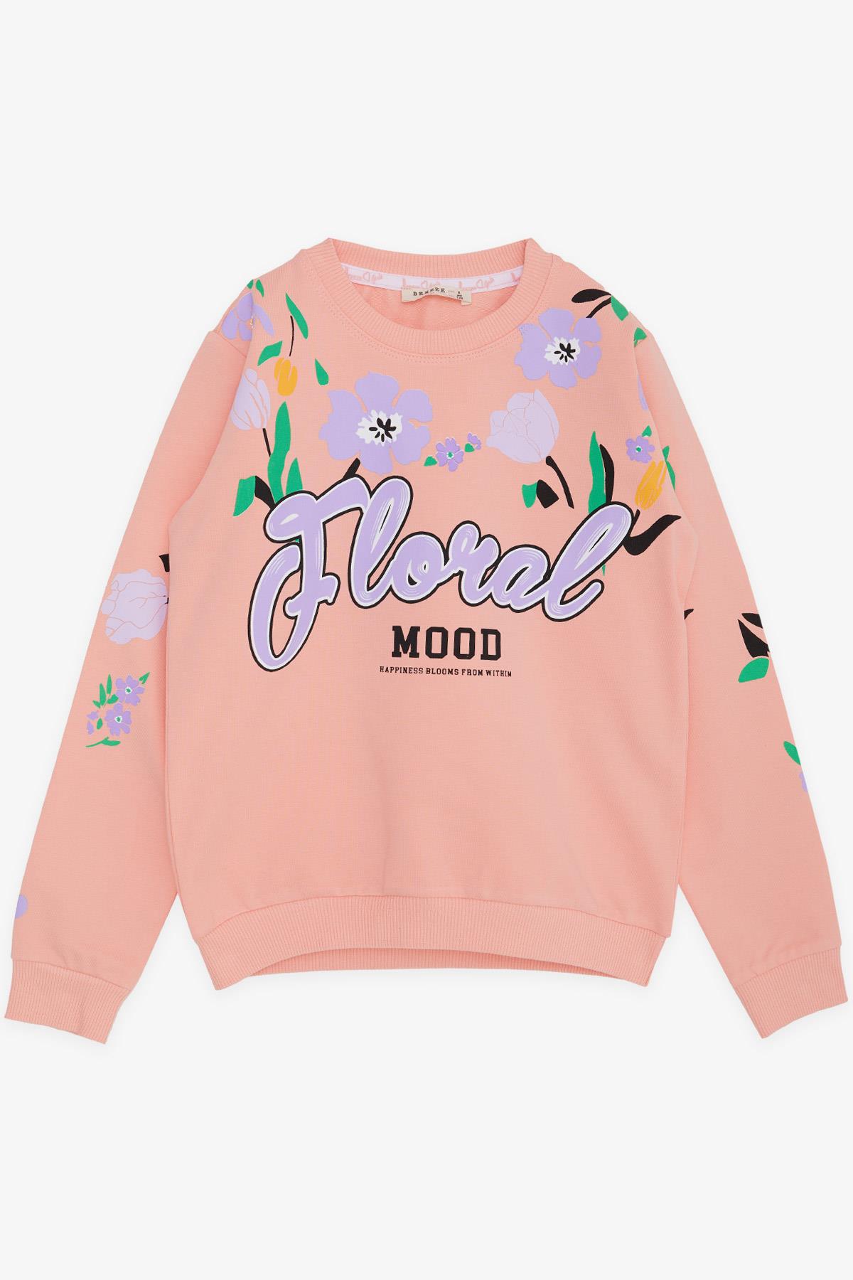 Breeze Kız Çocuk Sweatshirt Çiçek Baskılı Somon (6-12 Yaş)