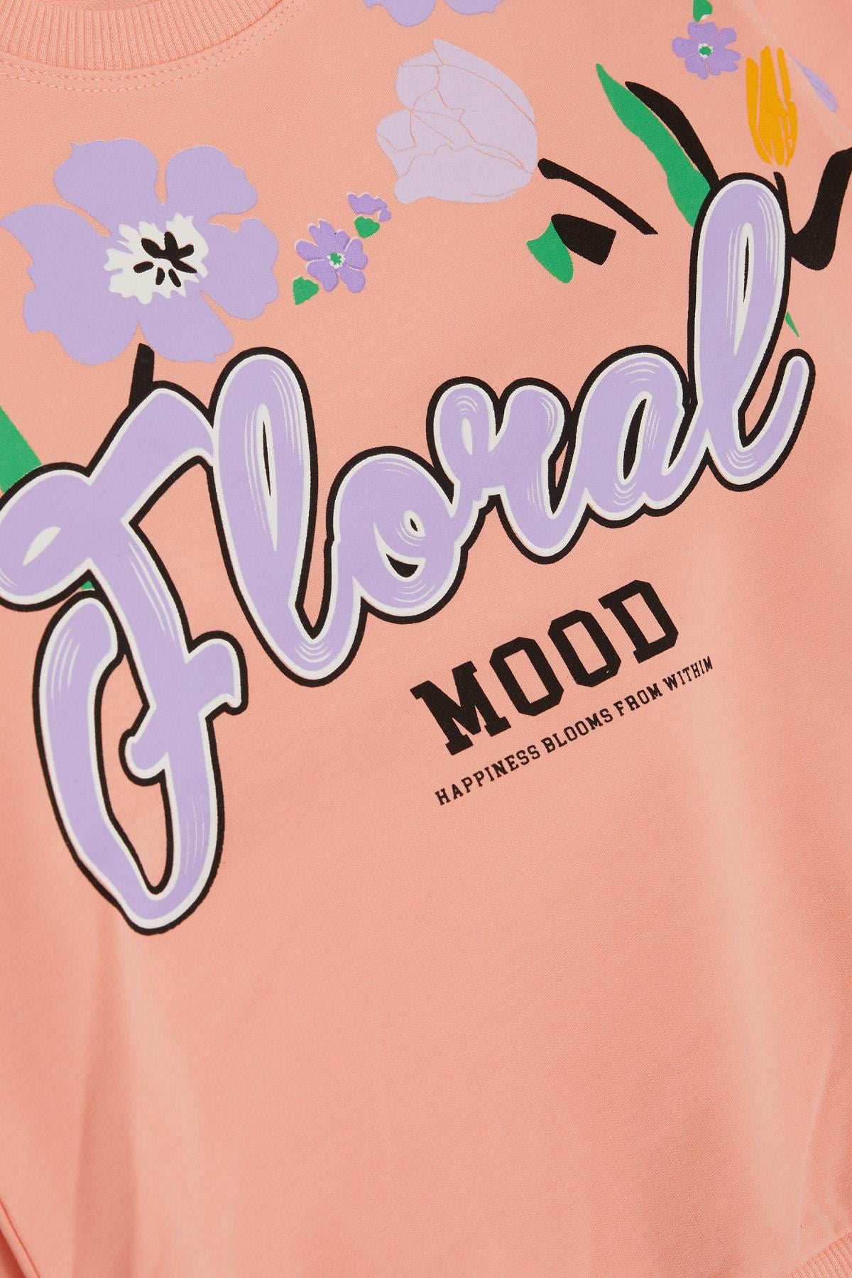 Breeze Kız Çocuk Sweatshirt Çiçek Baskılı Somon (6-12 Yaş)