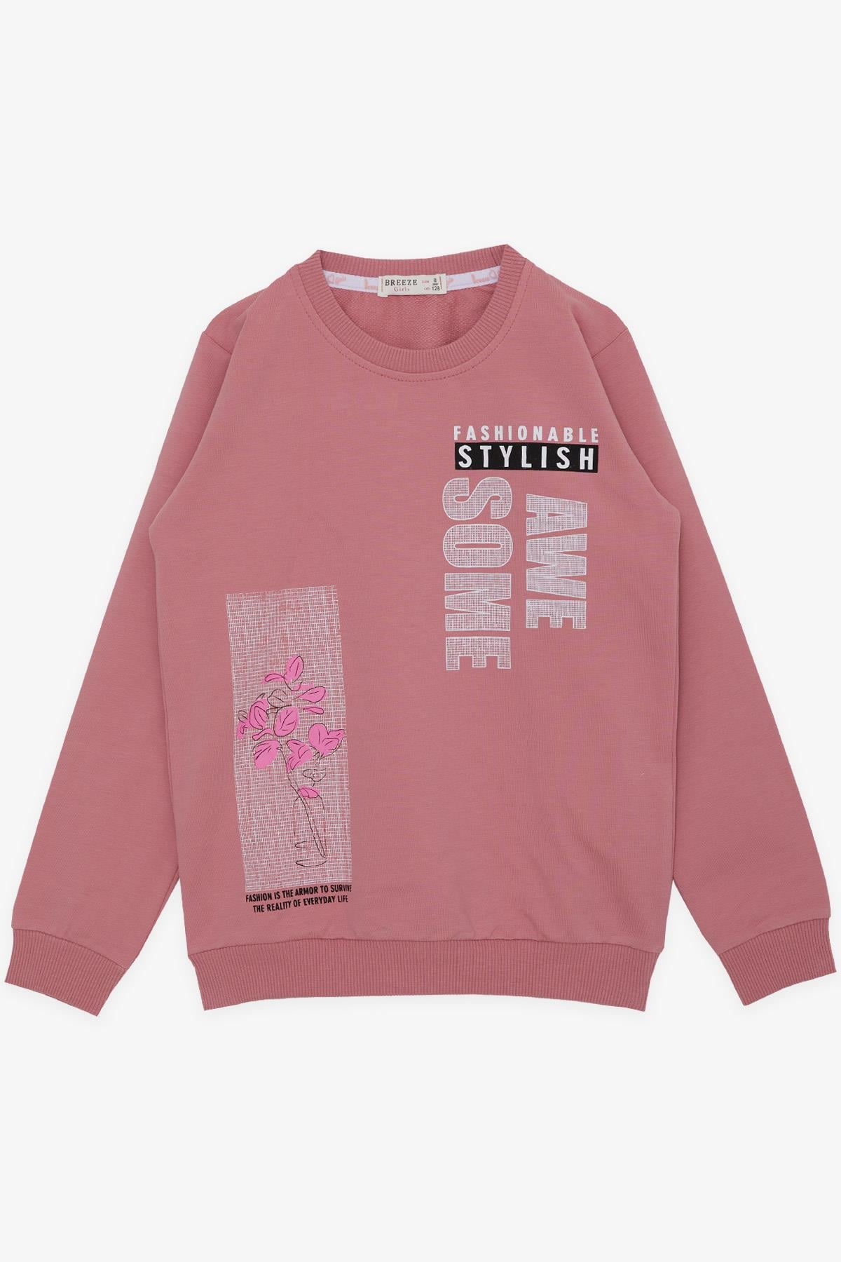 Breeze Kız Çocuk Sweatshirt Çiçek Baskılı Gülkurusu (6-12 Yaş)