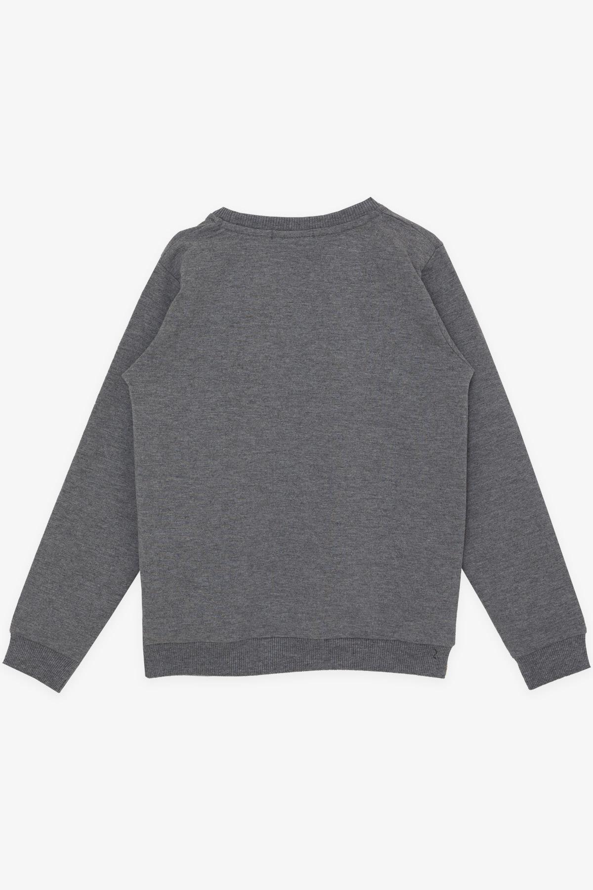 Breeze Kız Çocuk Sweatshirt Çiçek Baskılı Koyu Gri Melanj (6-12 Yaş)