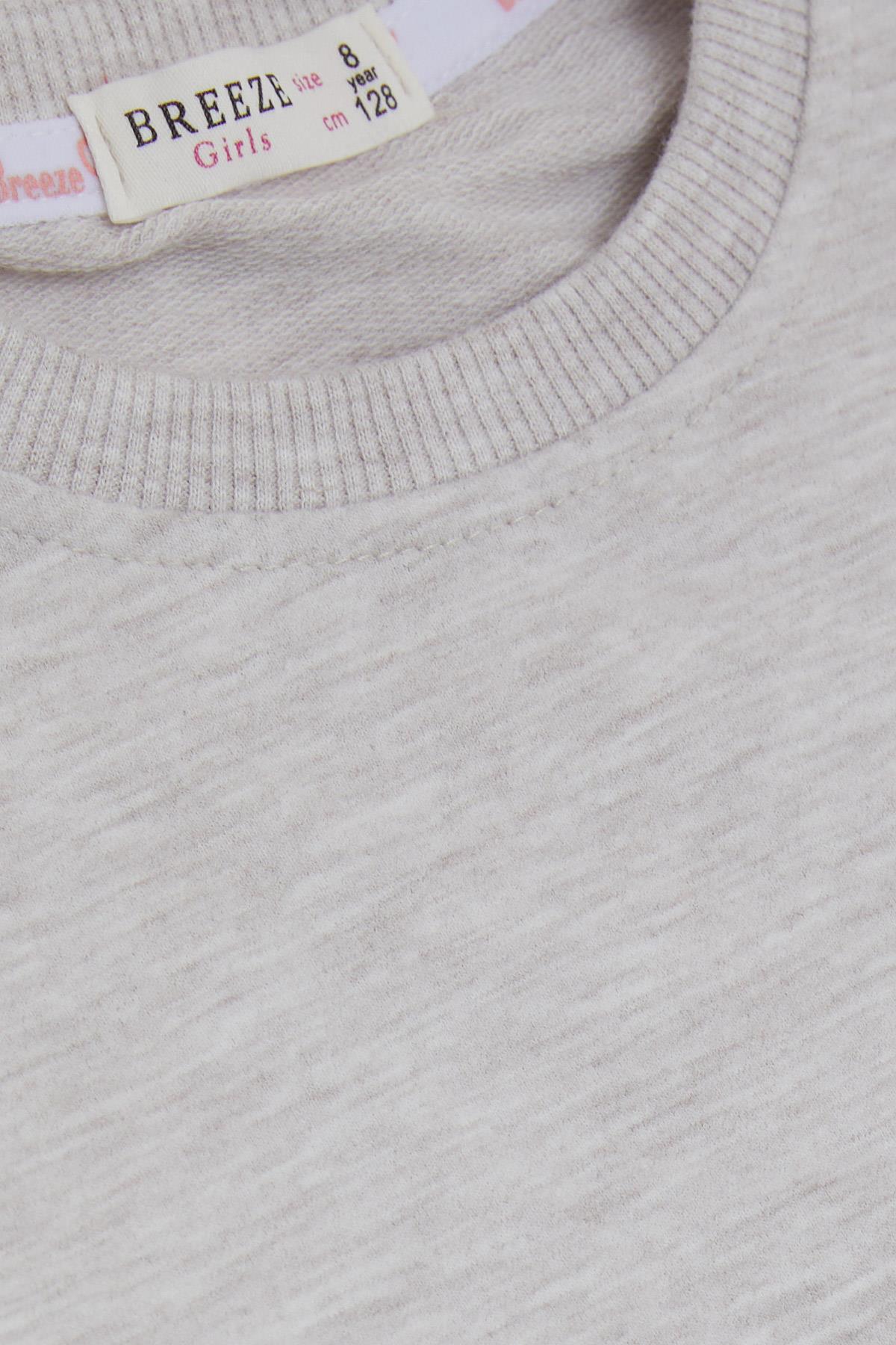 Breeze Kız Çocuk Sweatshirt Çiçek Baskılı Bej Melanj (6-12 Yaş)