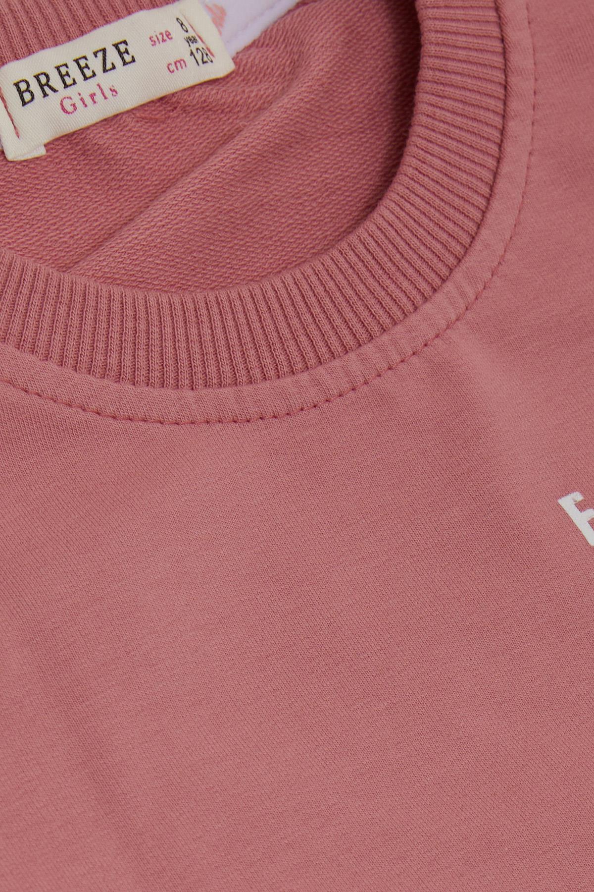 Breeze Kız Çocuk Sweatshirt Çiçek Baskılı Gülkurusu (6-12 Yaş)