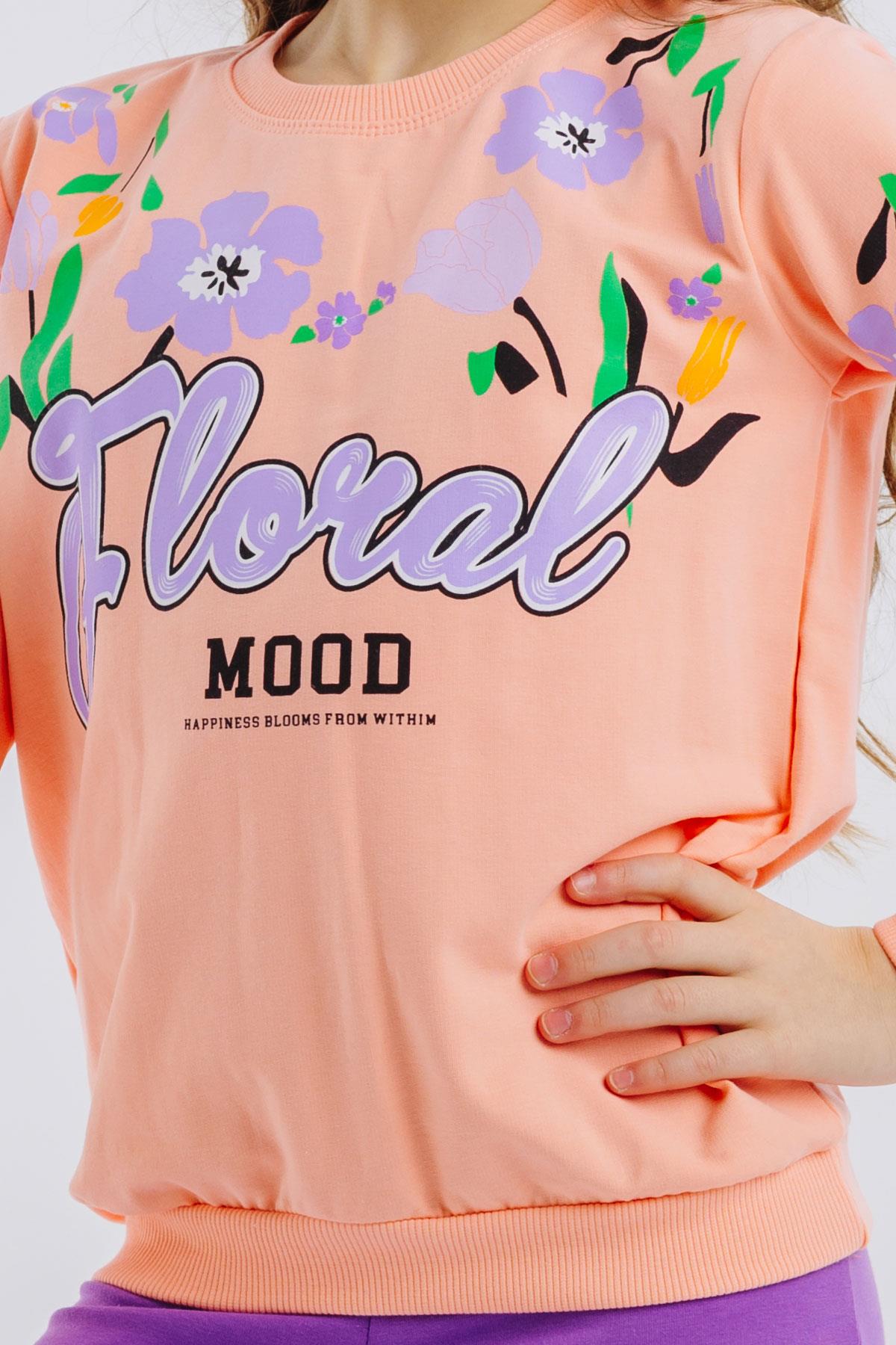 Breeze Kız Çocuk Sweatshirt Çiçek Baskılı Somon (9-12 Yaş)