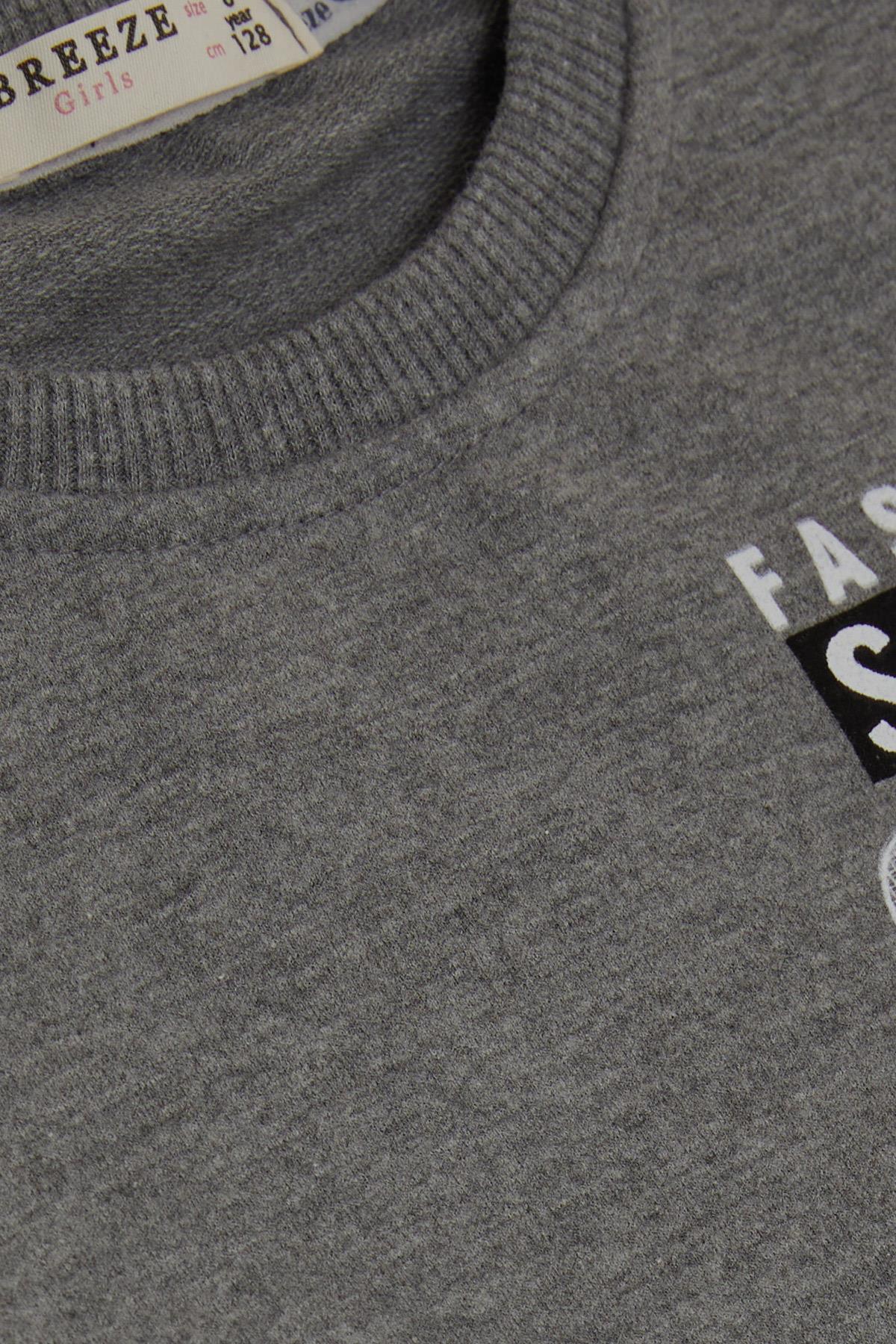 Breeze Kız Çocuk Sweatshirt Çiçek Baskılı Koyu Gri Melanj (6-12 Yaş)