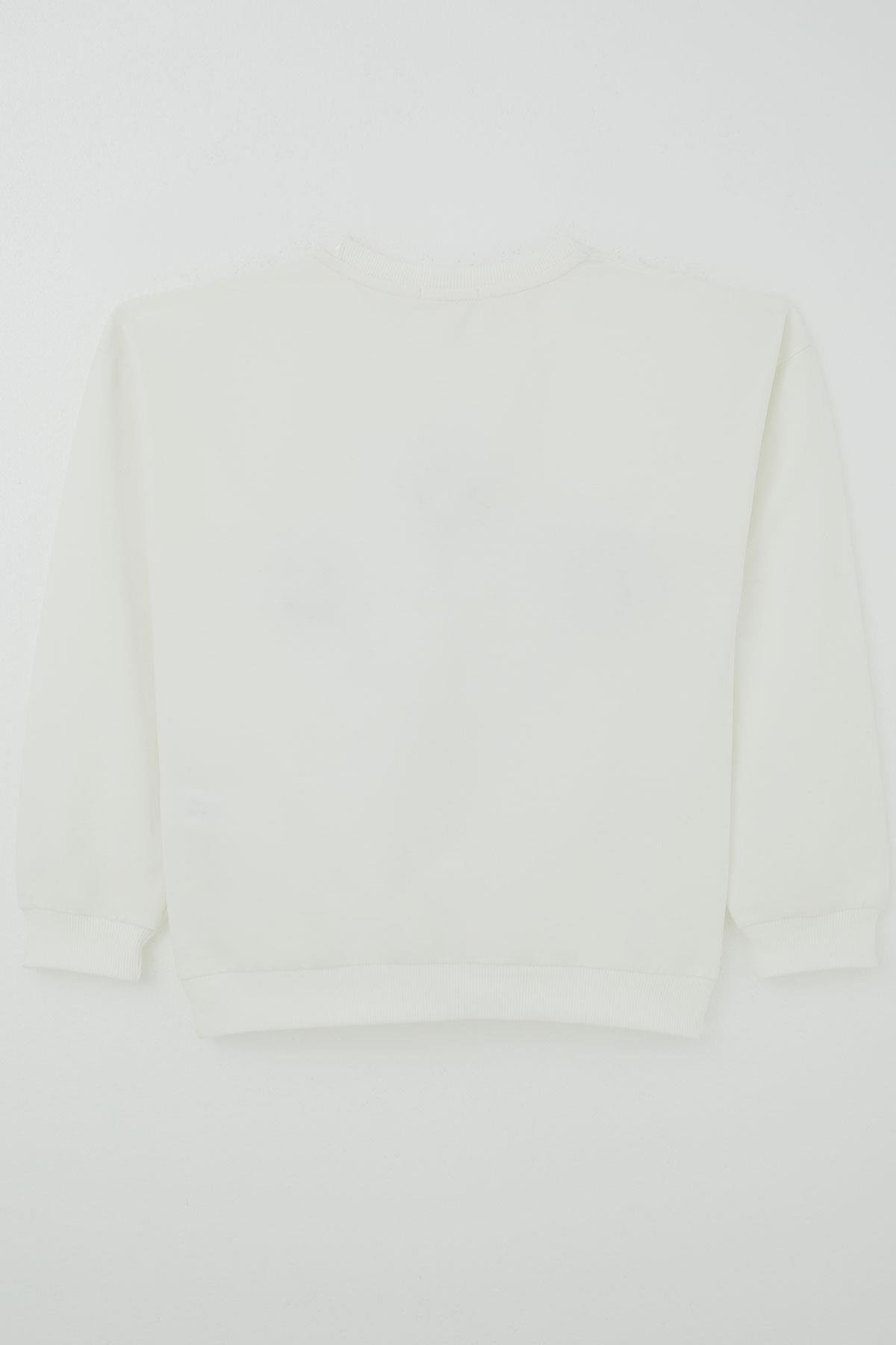 Breeze Kız Çocuk Sweatshirt Çiçek Buketi Yazı Armalı Tüllü Ekru (9-14 Yaş)