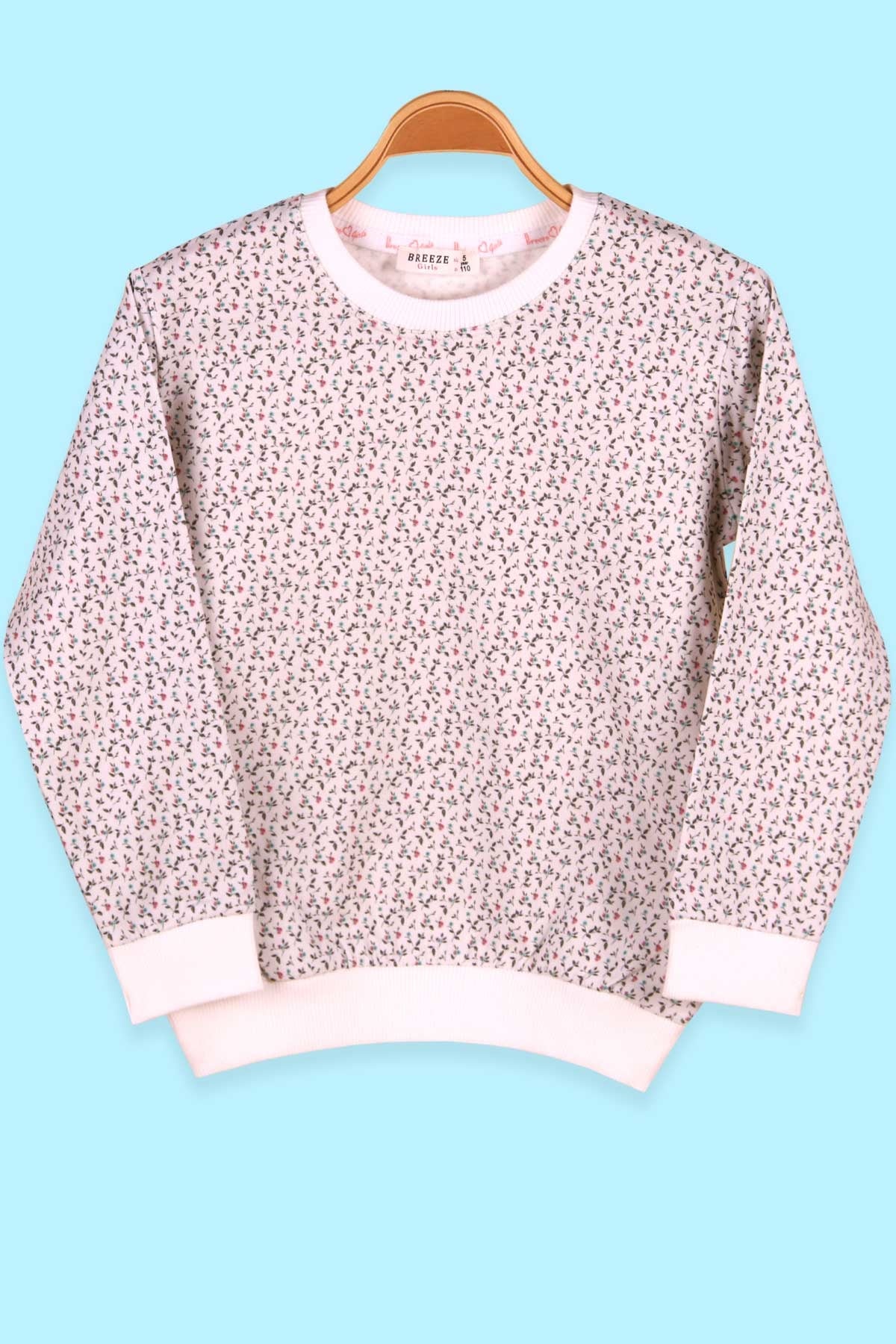 Breeze Kız Çocuk Sweatshirt Çiçek Desenli Beyaz (5-9 Yaş)