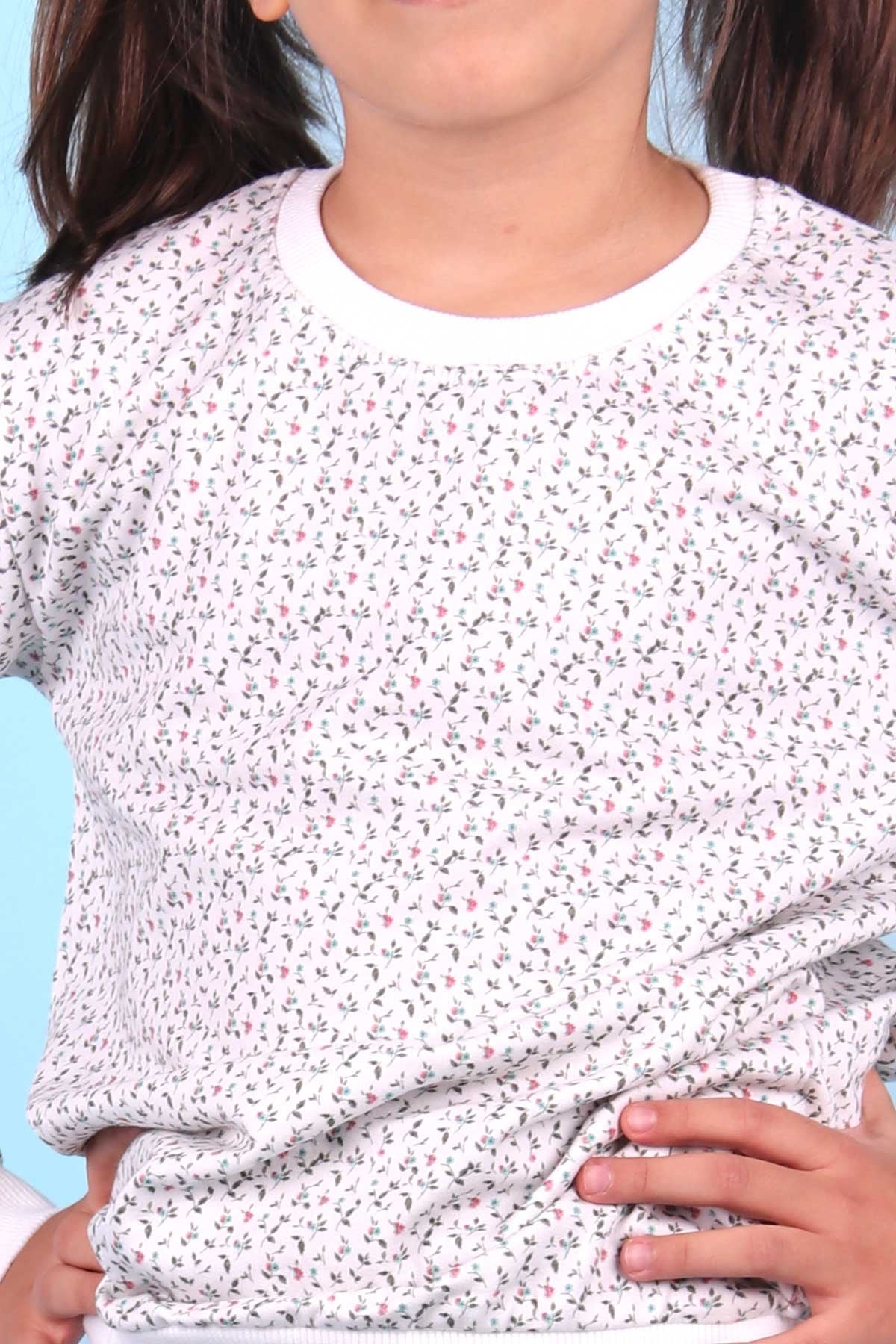 Breeze Kız Çocuk Sweatshirt Çiçek Desenli Beyaz (5-9 Yaş)