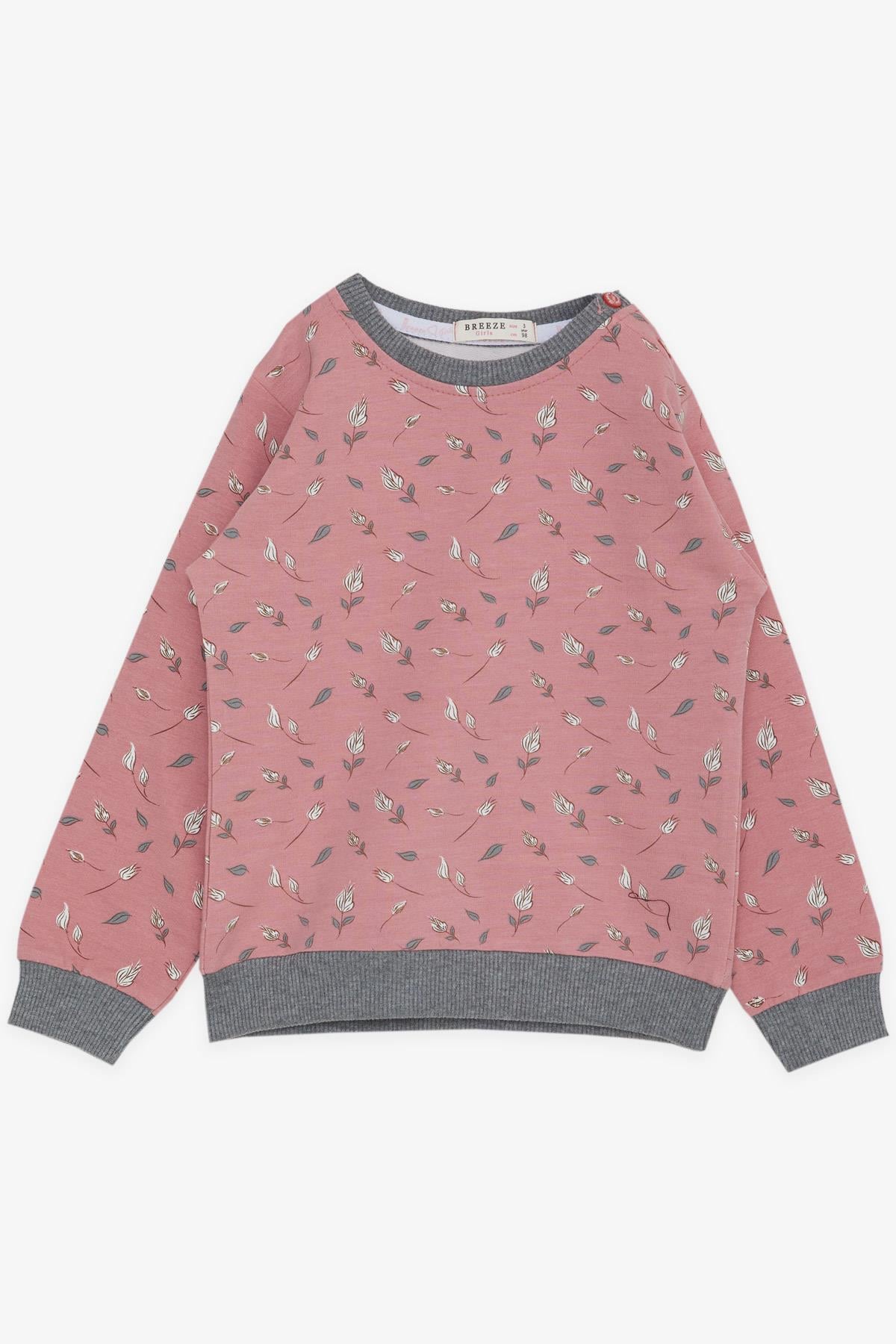 Breeze Kız Çocuk Sweatshirt Çiçek Desenli Gülkurusu (1.5-5 Yaş)