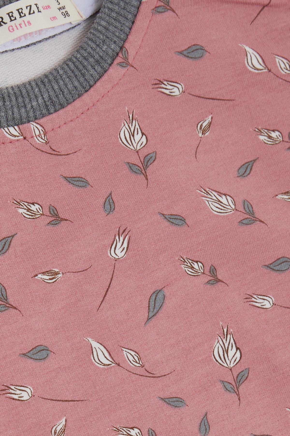 Breeze Kız Çocuk Sweatshirt Çiçek Desenli Gülkurusu (1.5-5 Yaş)