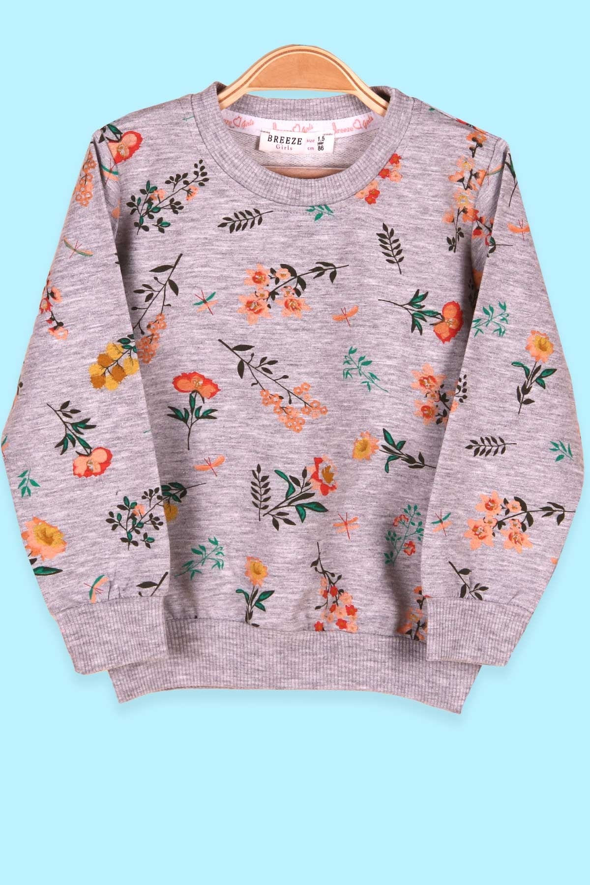 Breeze Kız Çocuk Sweatshirt Çiçek Desenli Gri (1.5-5 Yaş)