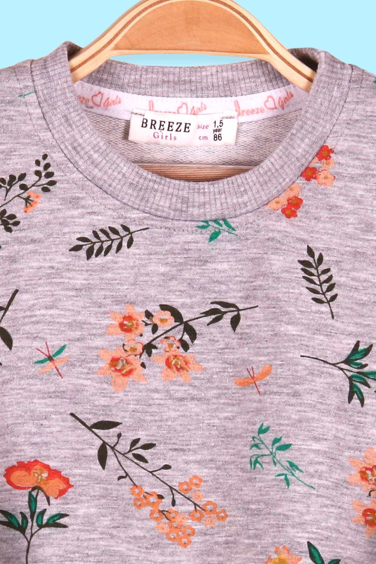 Breeze Kız Çocuk Sweatshirt Çiçek Desenli Gri (1.5-5 Yaş)