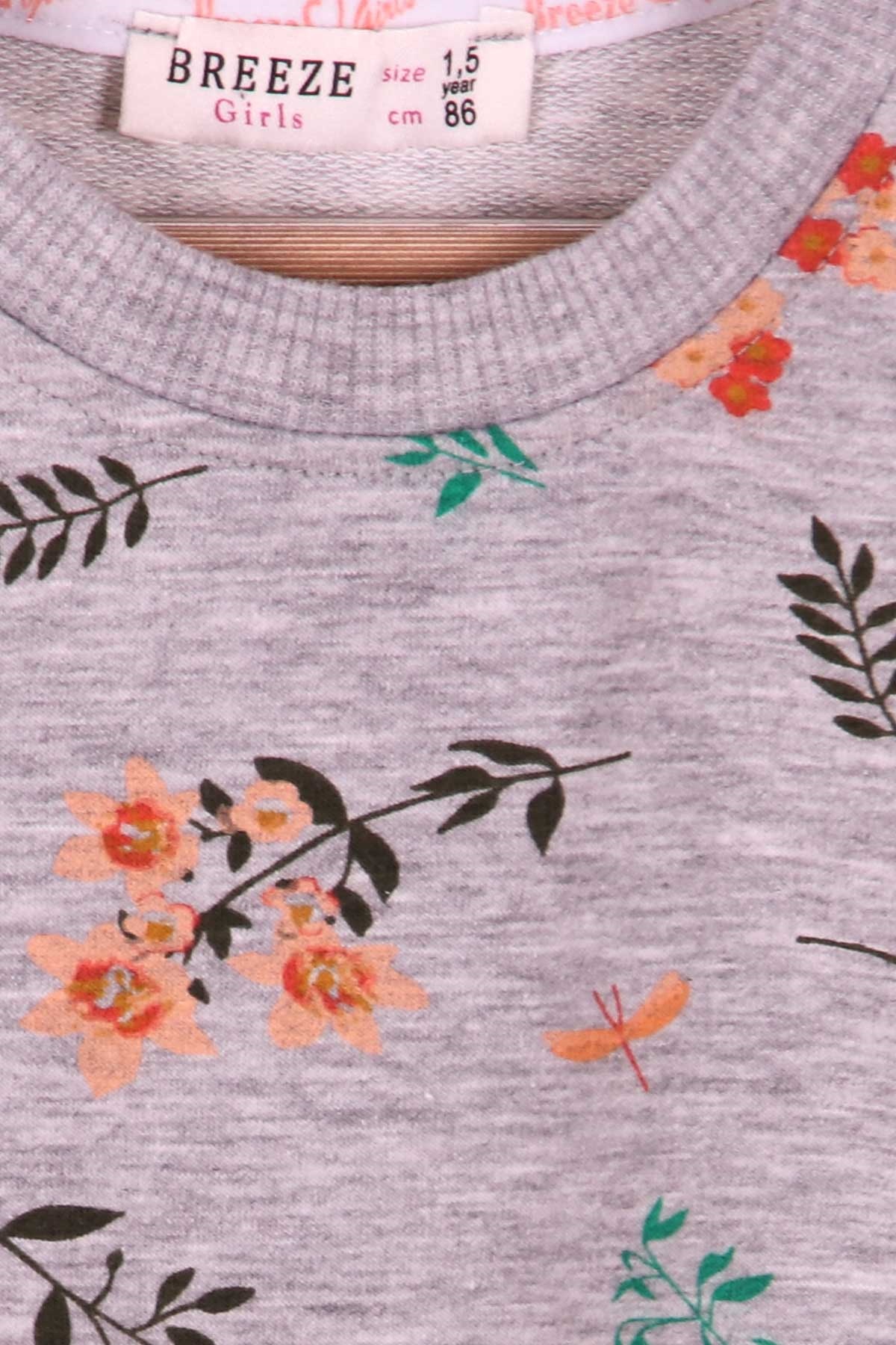 Breeze Kız Çocuk Sweatshirt Çiçek Desenli Gri (1.5-5 Yaş)