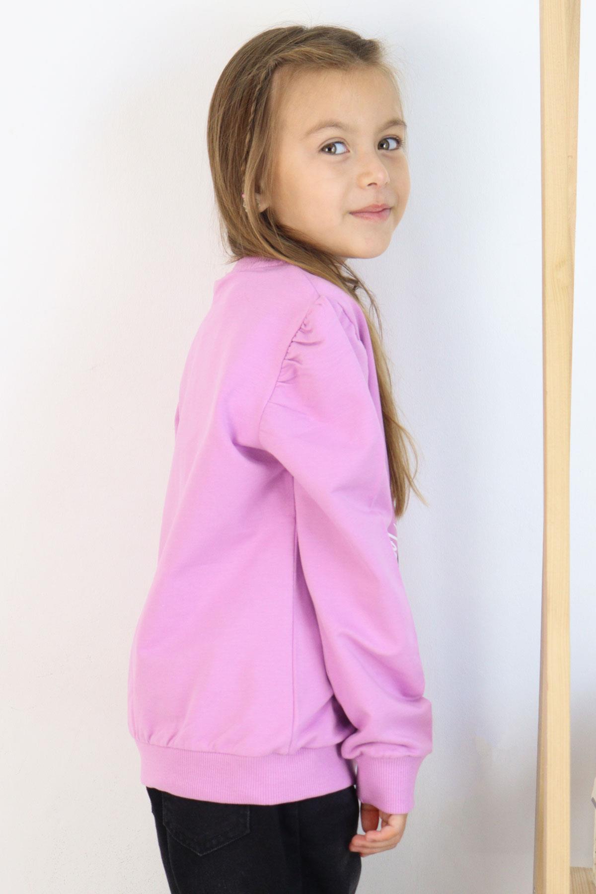 Breeze Kız Çocuk Sweatshirt Çiçek & Yazı Baskılı Eflatun (6-12 Yaş)