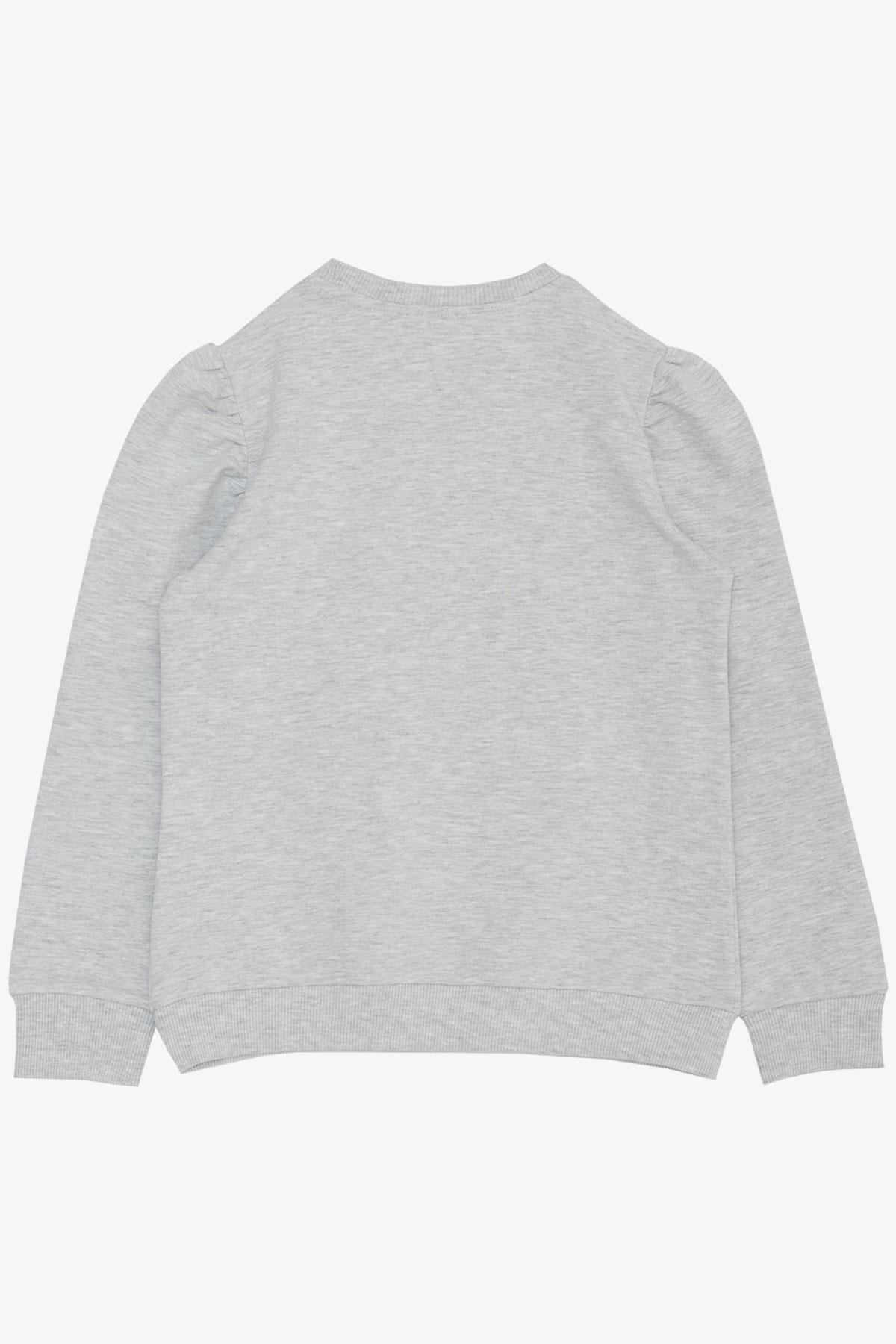 Breeze Kız Çocuk Sweatshirt Çiçek & Yazı Baskılı Açık Gri Melanj (6-12 Yaş)