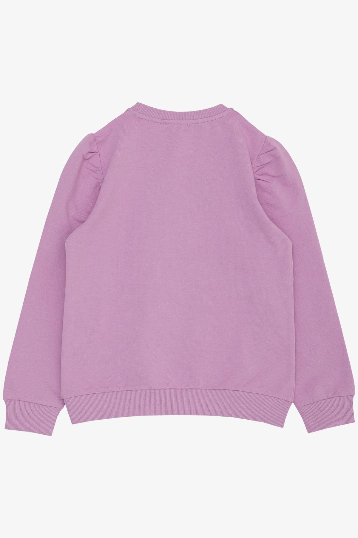 Breeze Kız Çocuk Sweatshirt Çiçek & Yazı Baskılı Eflatun (6-12 Yaş)