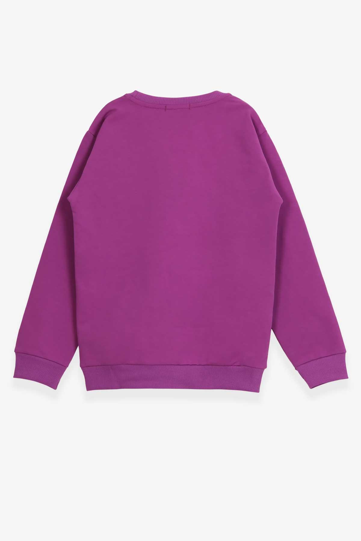 Breeze Kız Çocuk Sweatshirt Çiçekli Kelebek Baskılı Mor (8 Yaş)
