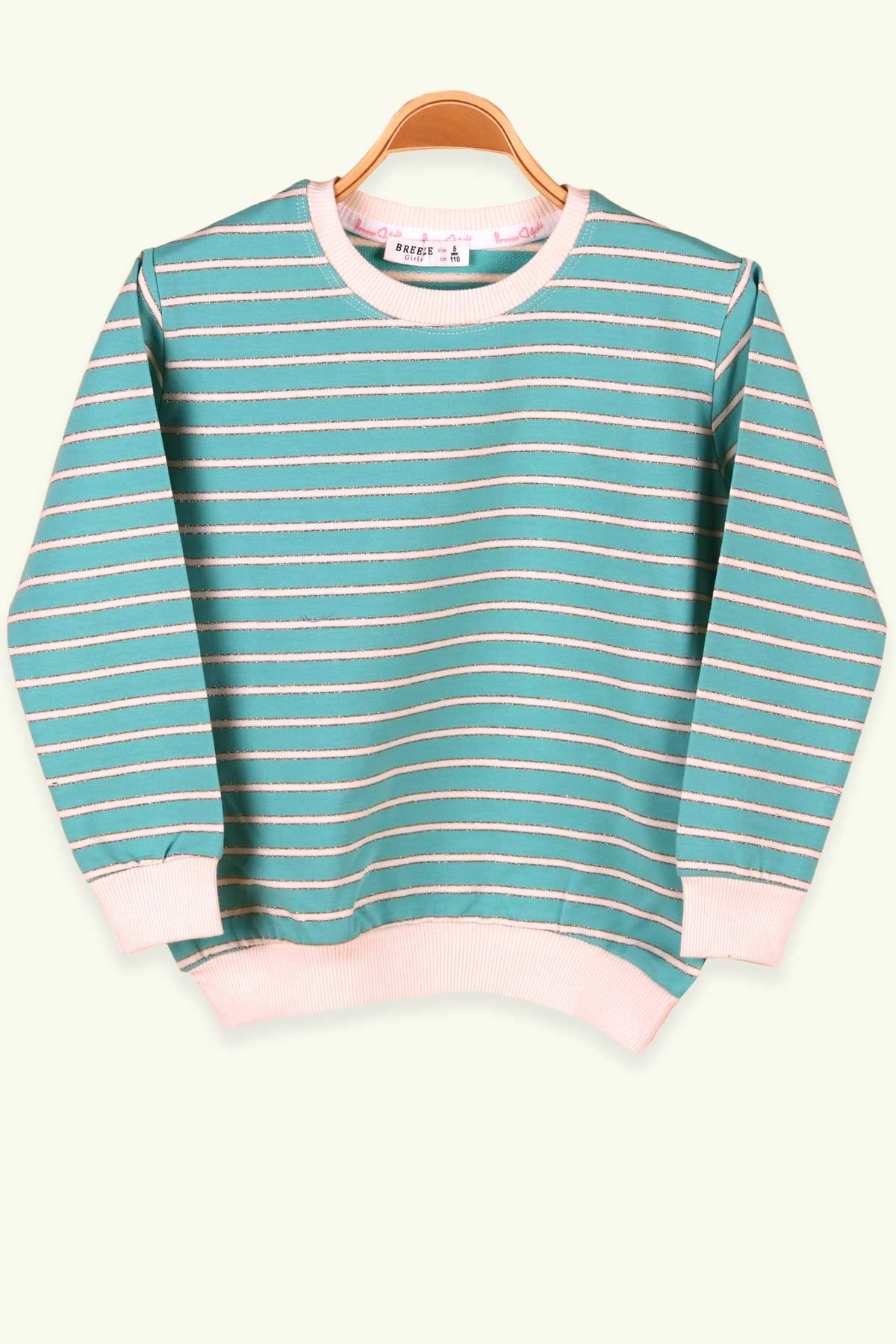 Breeze Kız Çocuk Sweatshirt Çizgili Mint Yeşili (5-9 Yaş)