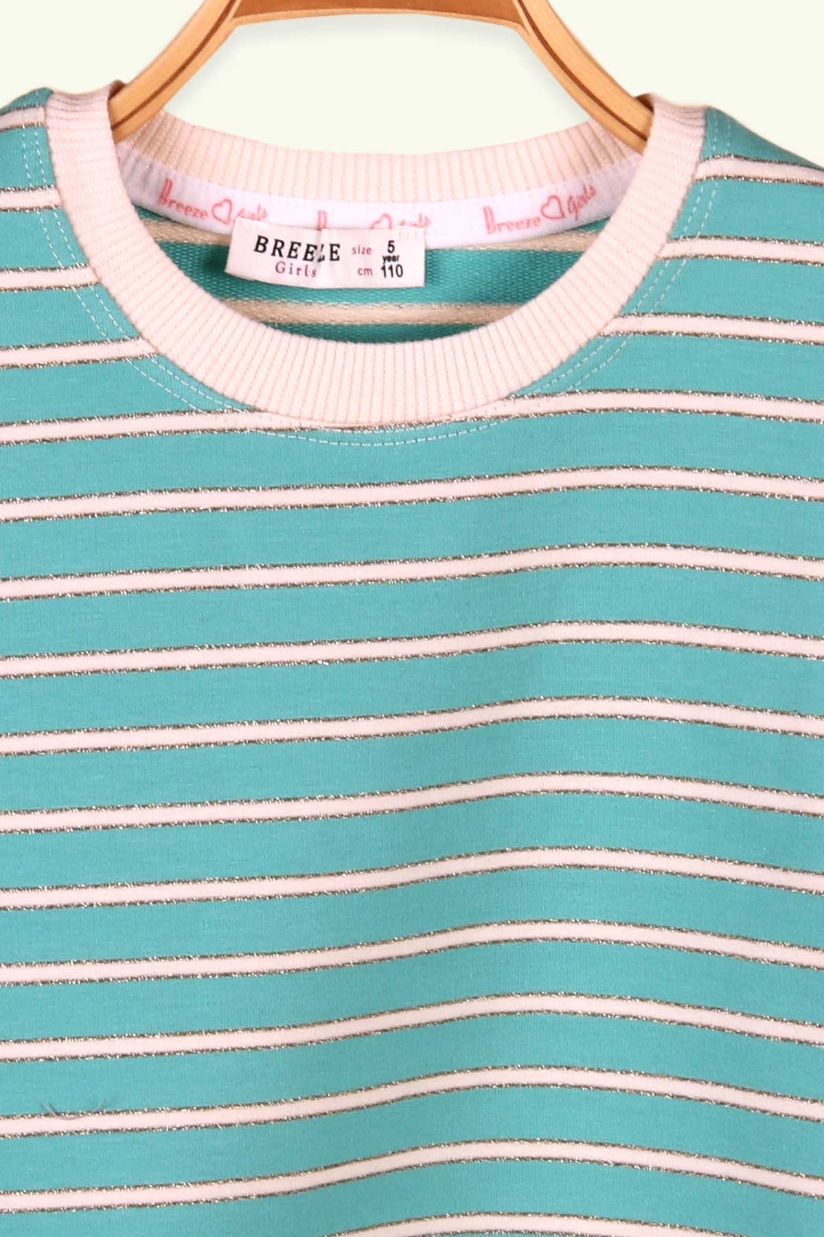 Breeze Kız Çocuk Sweatshirt Çizgili Mint Yeşili (5-9 Yaş)