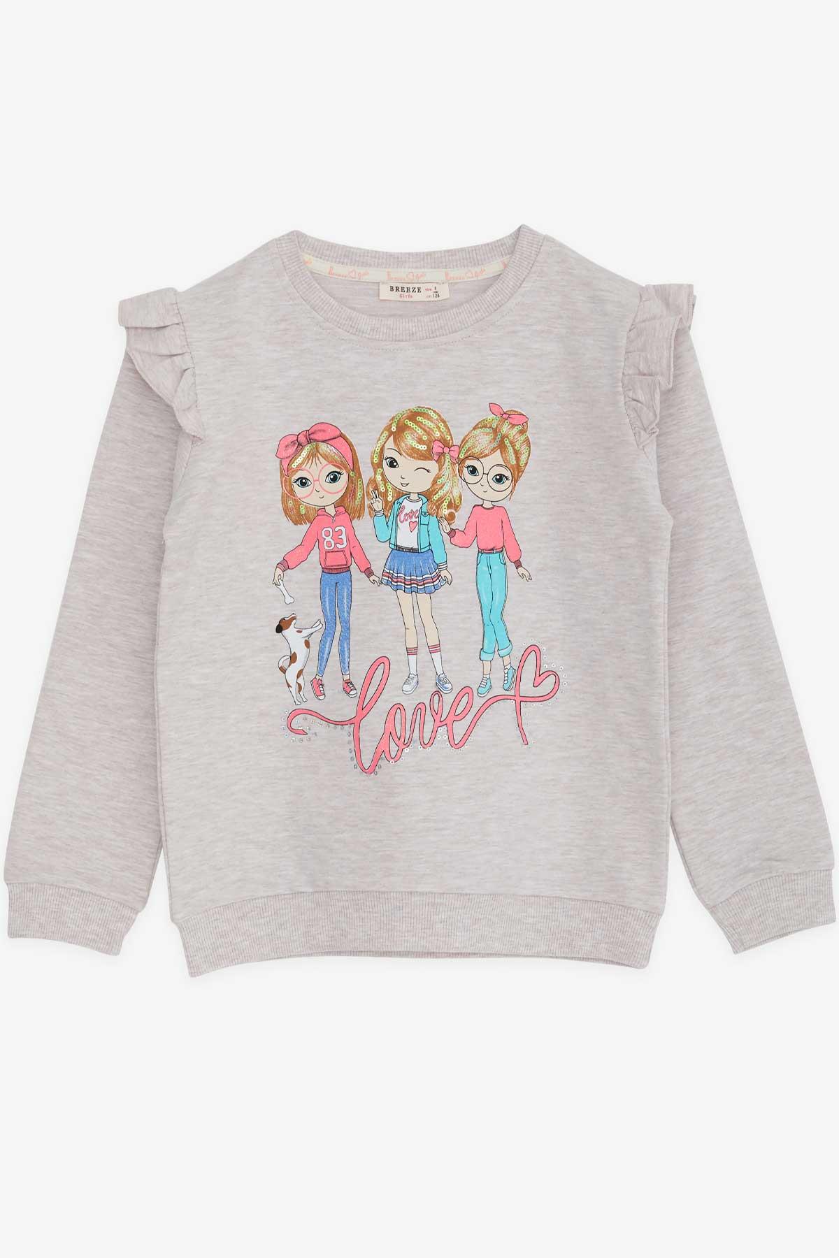 Breeze Kız Çocuk Sweatshirt Dostluk Temalı Bej Melanj (3-8 Yaş)