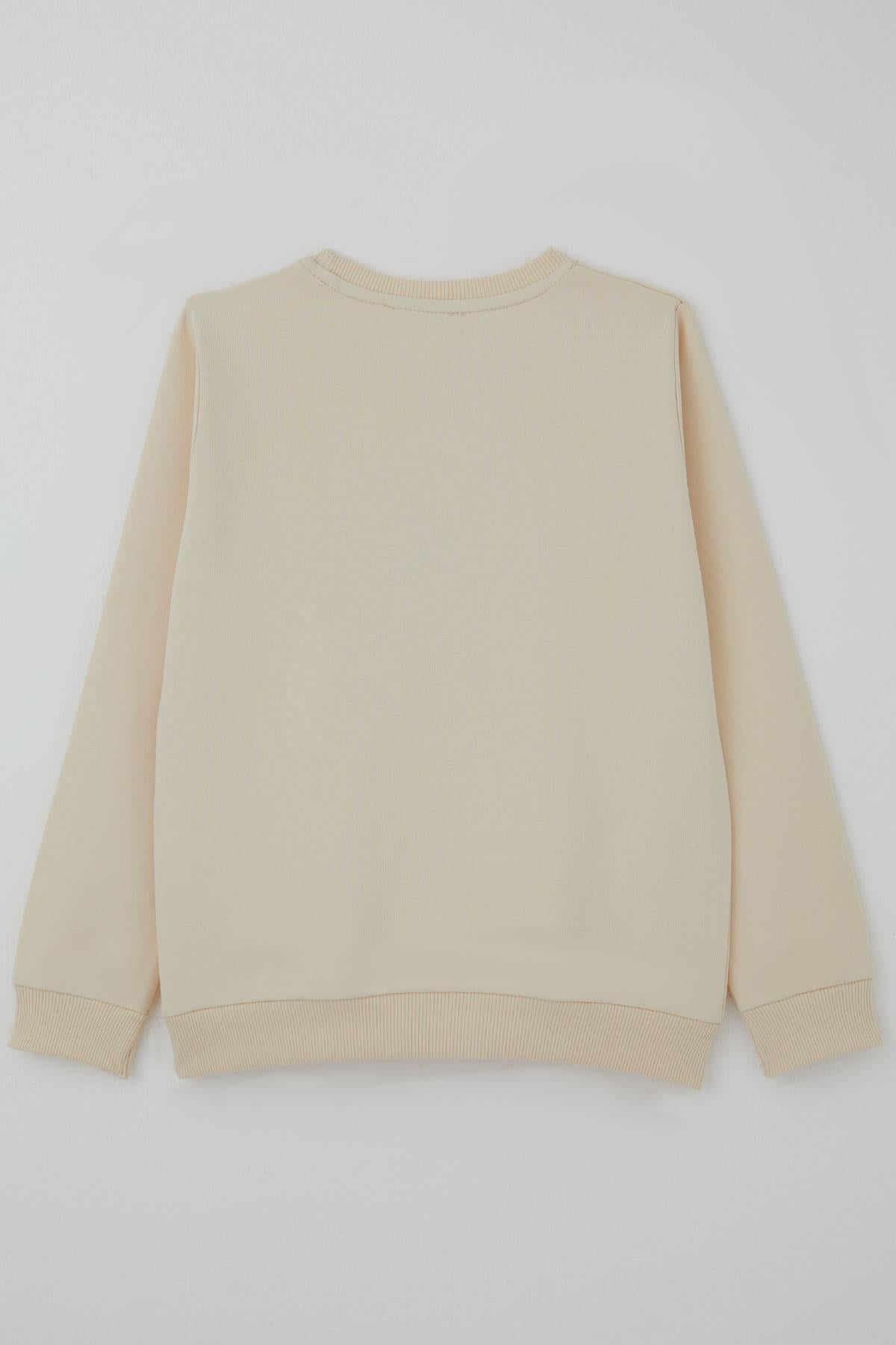 Breeze Kız Çocuk Sweatshirt Fiyonk Baskı Nakışlı Yazılı Krem (6-10 Yaş)