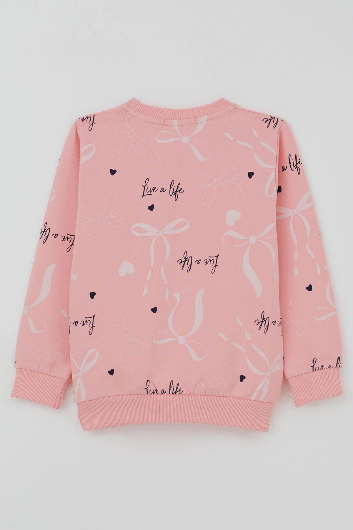 Breeze Kız Çocuk Sweatshirt Fiyonk & Kalp Baskılı Pembe (3-8 Yaş)