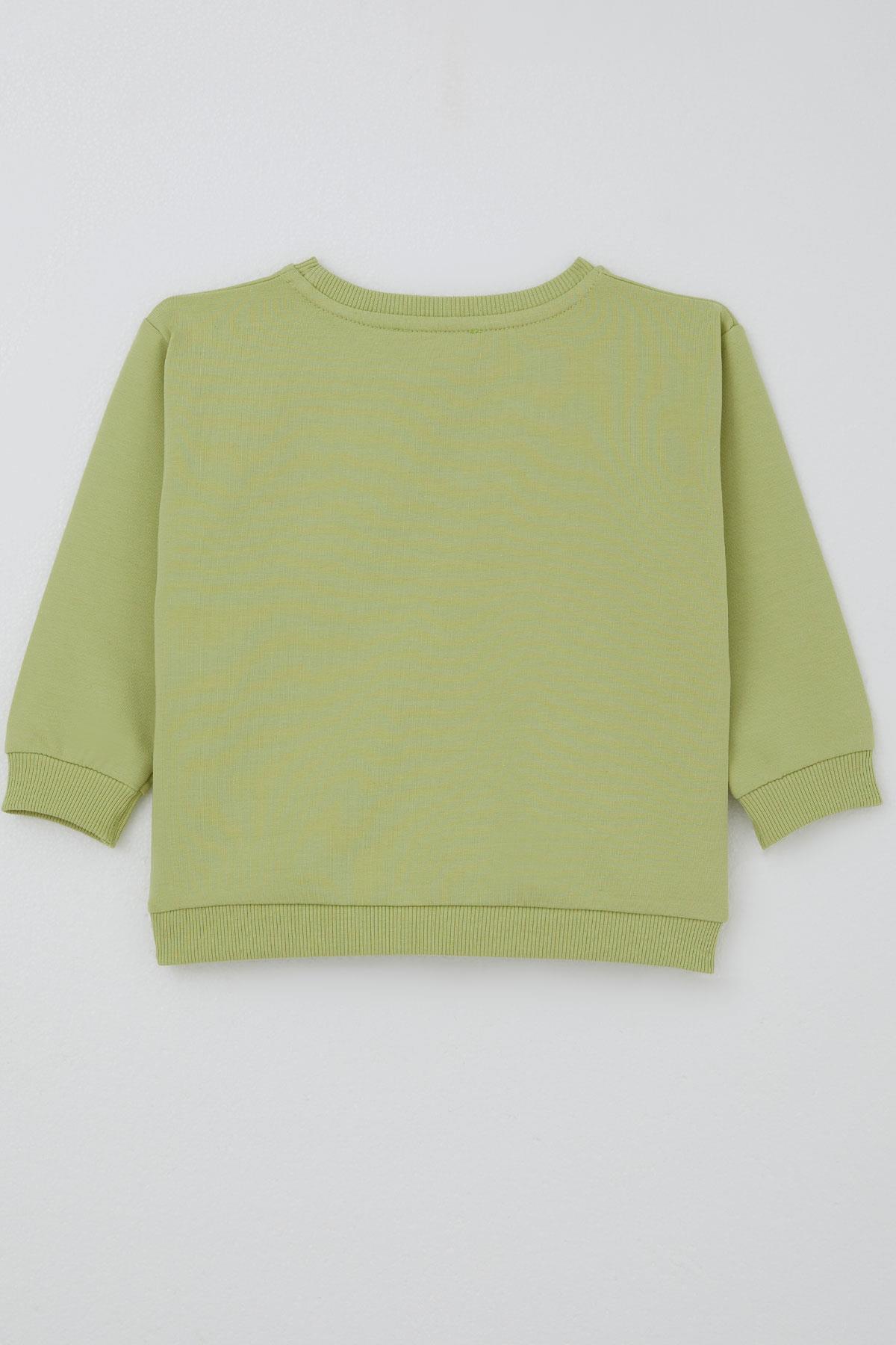 Breeze Kız Çocuk Sweatshirt Fiyonklu Çiçek Baskılı Fıstık Yeşili (2-6 Yaş)