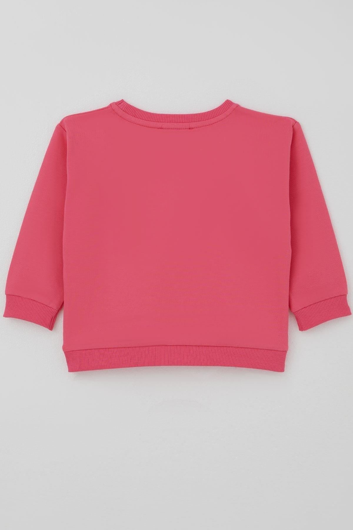 Breeze Kız Çocuk Sweatshirt Fiyonklu Çiçek Baskılı Pembe (2-5 Yaş)