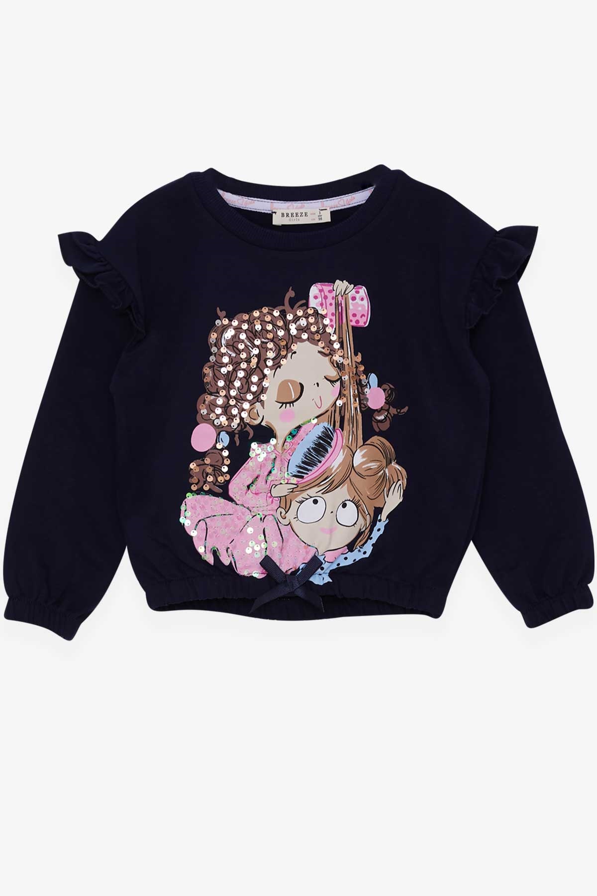 Breeze Kız Çocuk Sweatshirt Fiyonklu Pullu Lacivert (3-7 Yaş)