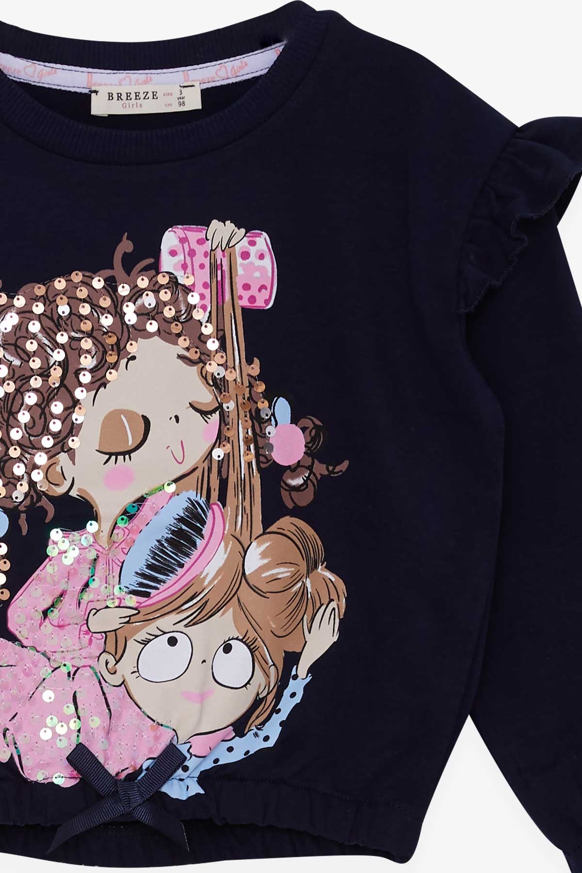 Breeze Kız Çocuk Sweatshirt Fiyonklu Pullu Lacivert (3-7 Yaş)
