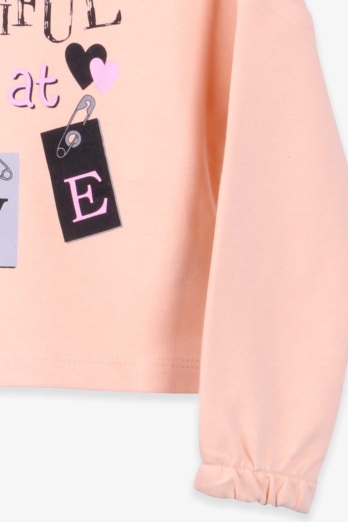 Breeze Kız Çocuk Sweatshirt Göbek Üstü Baskılı Somon (4-8 Yaş)