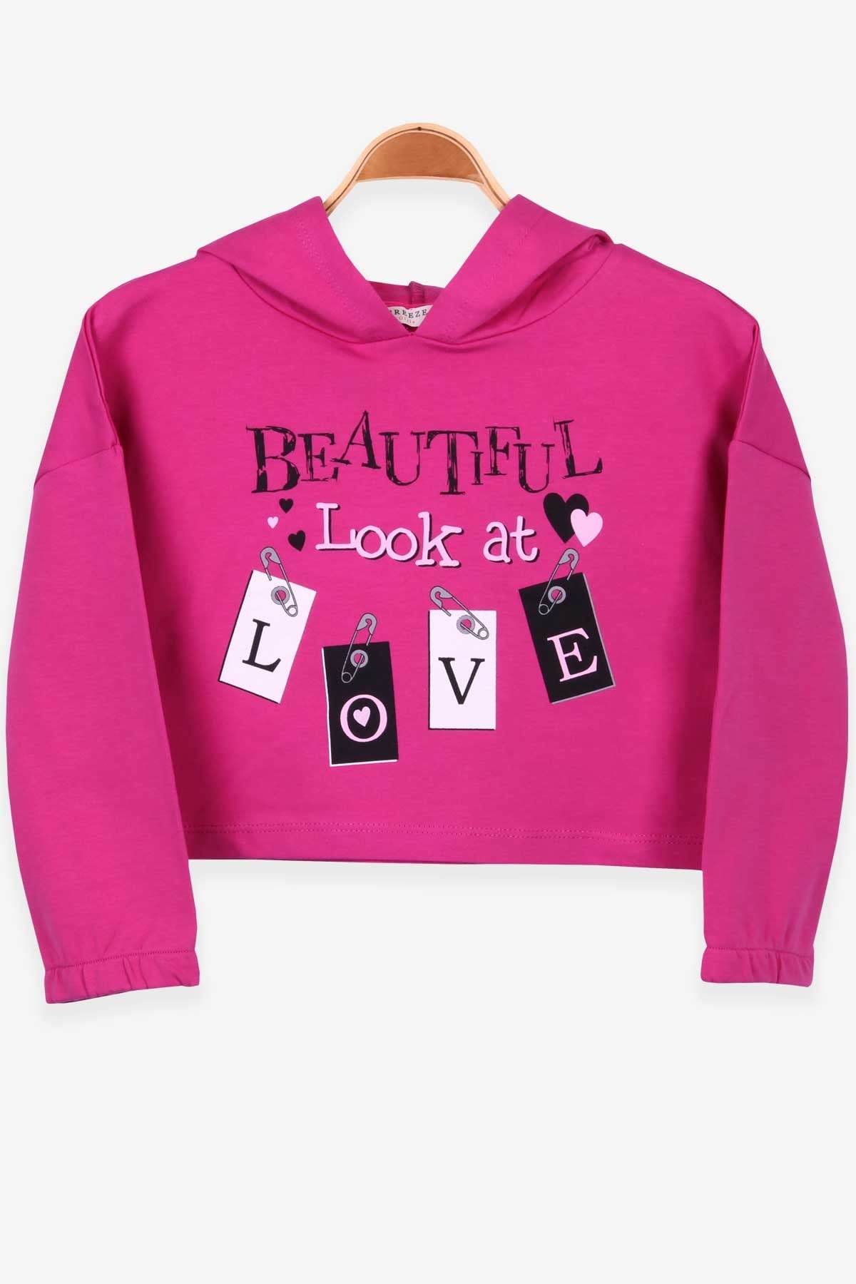 Breeze Kız Çocuk Sweatshirt Göbek Üstü Baskılı Fuşya (4-8 Yaş)