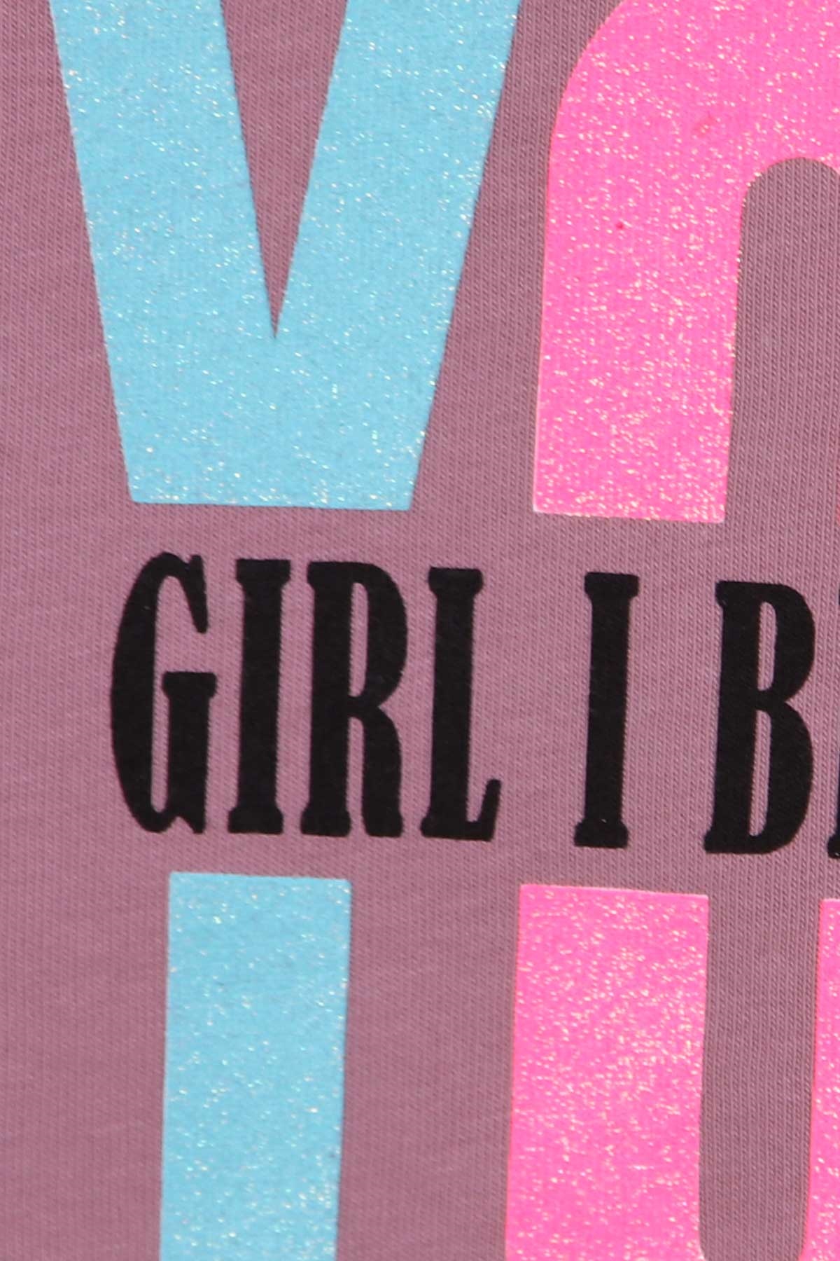 Breeze Kız Çocuk Sweatshirt Göbek Üstü Baskılı Lila (8-14 Yaş)