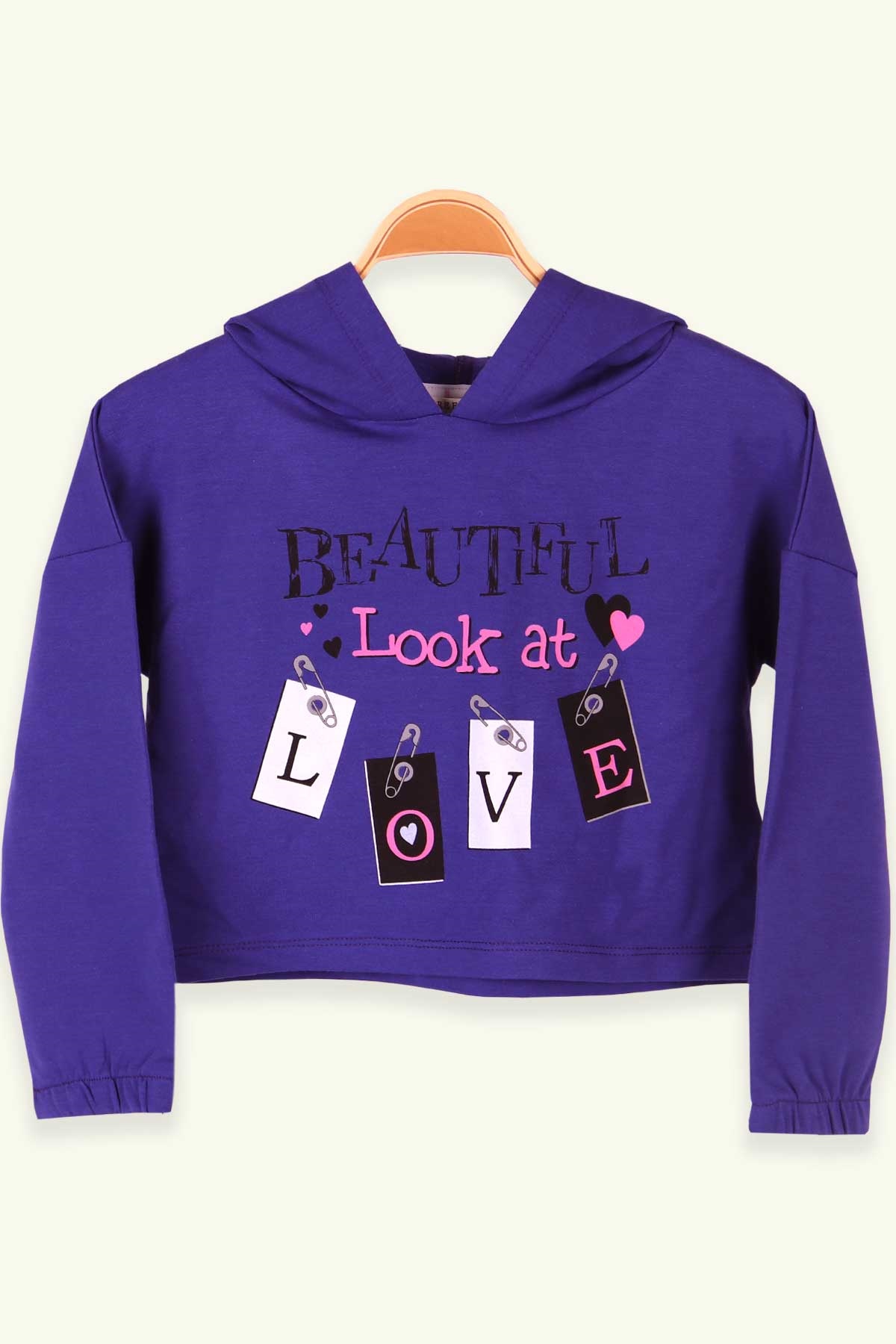 Breeze Kız Çocuk Sweatshirt Göbek Üstü Baskılı Mor (4-8 Yaş)