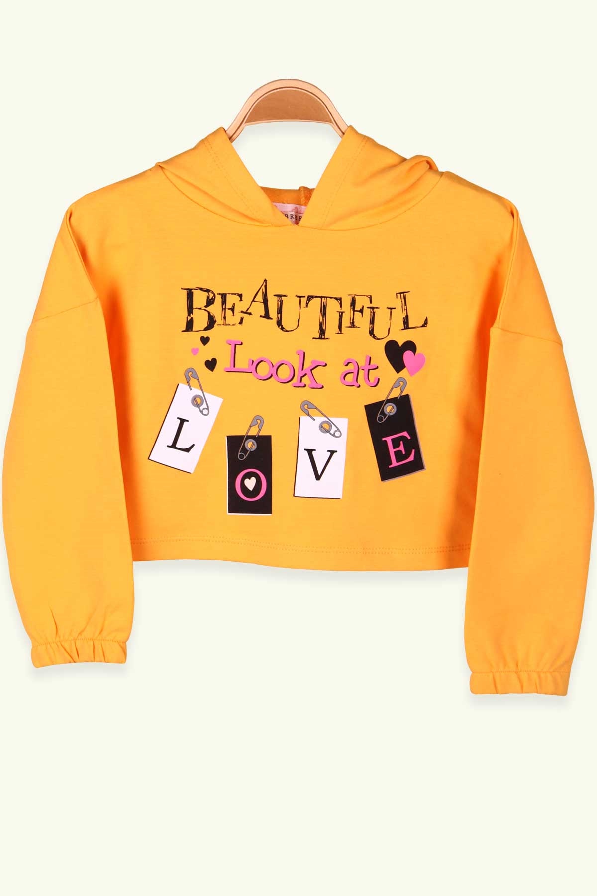 Breeze Kız Çocuk Sweatshirt Göbek Üstü Baskılı Hardal Sarı (4-8 Yaş)