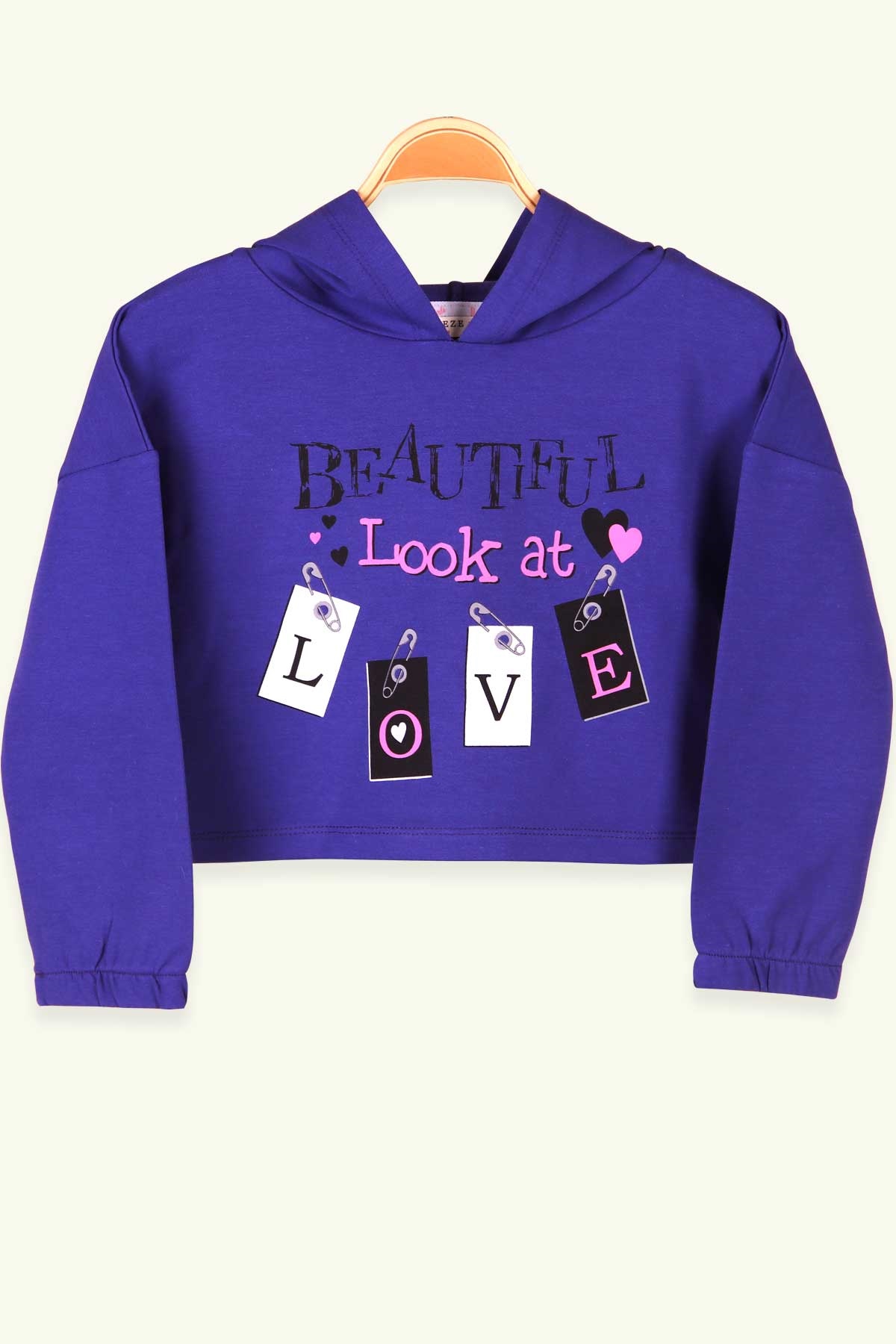 Breeze Kız Çocuk Sweatshirt Göbek Üstü Baskılı Mor (4-8 Yaş)