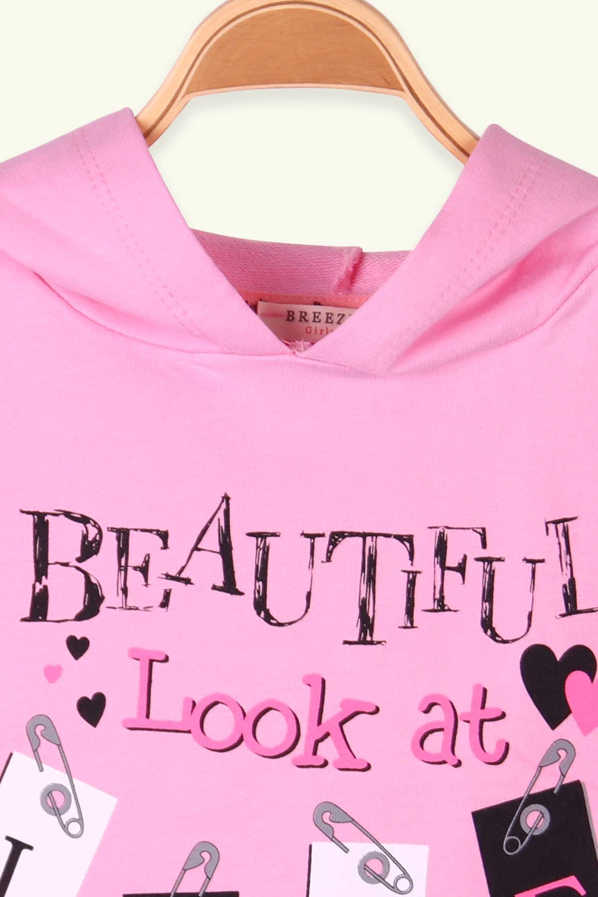 Breeze Kız Çocuk Sweatshirt Göbek Üstü Baskılı Pembe (4-8 Yaş)